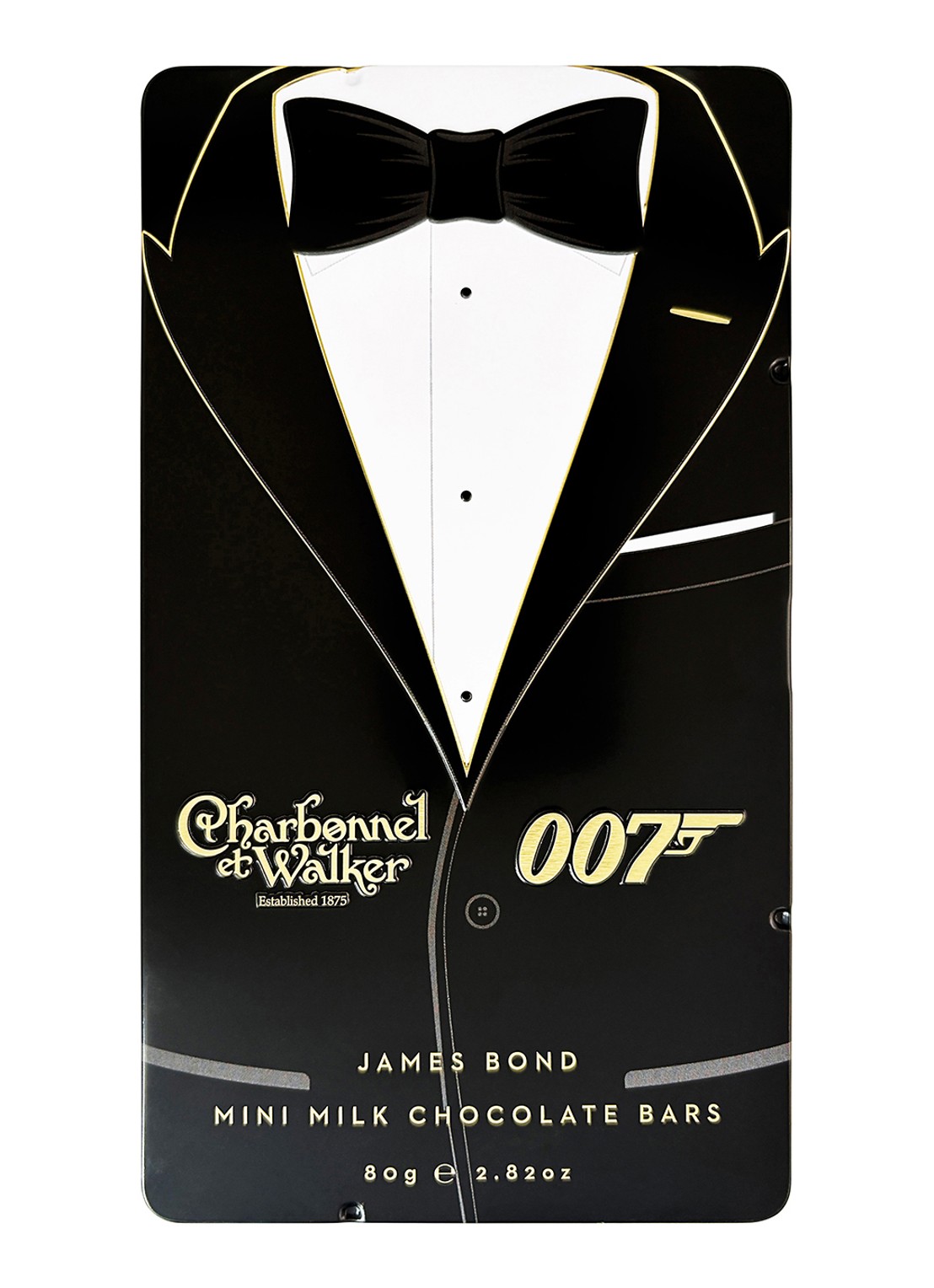 Charbonnel et Walker James Bond 007 chocolade in blik 80 gram 8 stuks - voorkant 4 beige