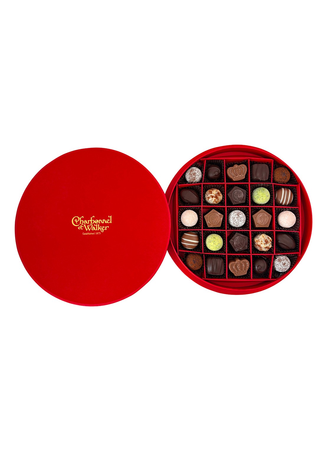 Charbonnel et Walker Red Velvet chocolade en truffels 310 gram 25 stuks - achterkant beige