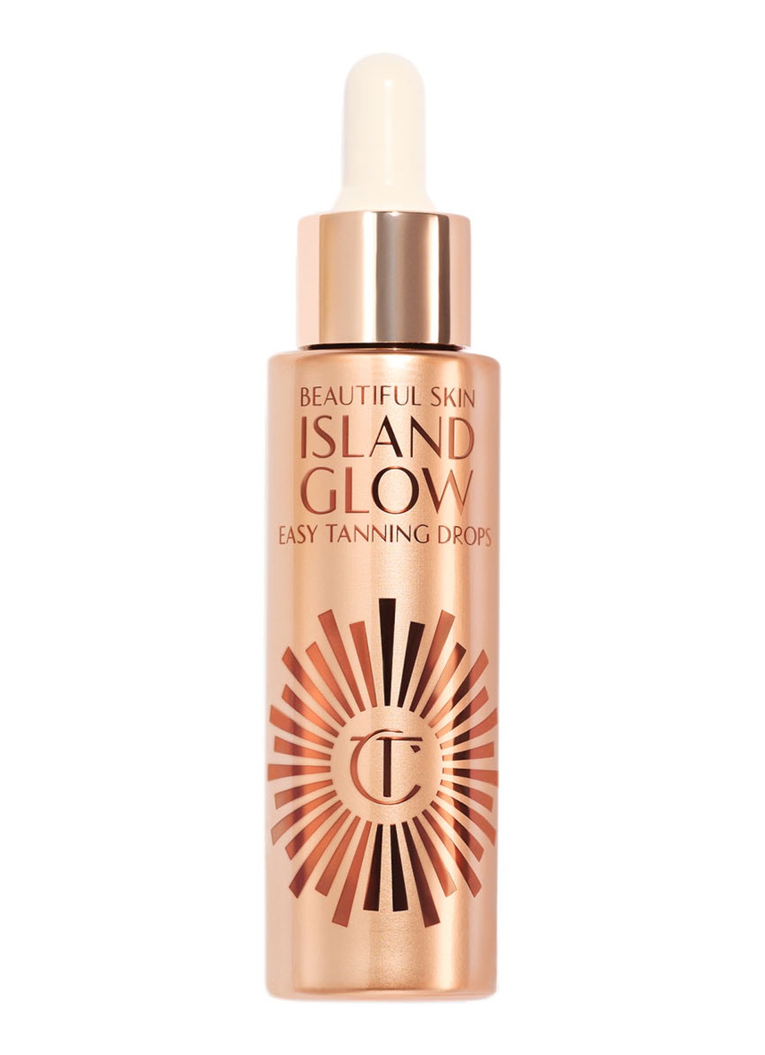 Charlotte Tilbury Beautiful Skin Island Glow Drop - zelfbruiner voor het gezicht - voorkant tan/deep