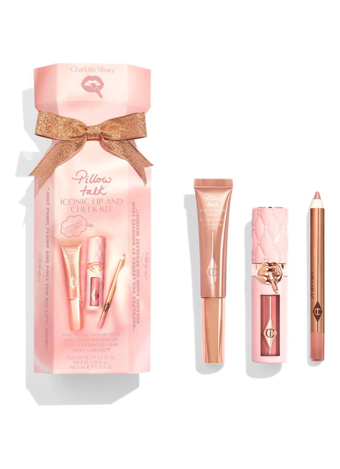 Charlotte Tilbury Pillow Talk Iconic Lip And Cheek Kit - travel size make-up set t.w.v. €60 - voorkant roze