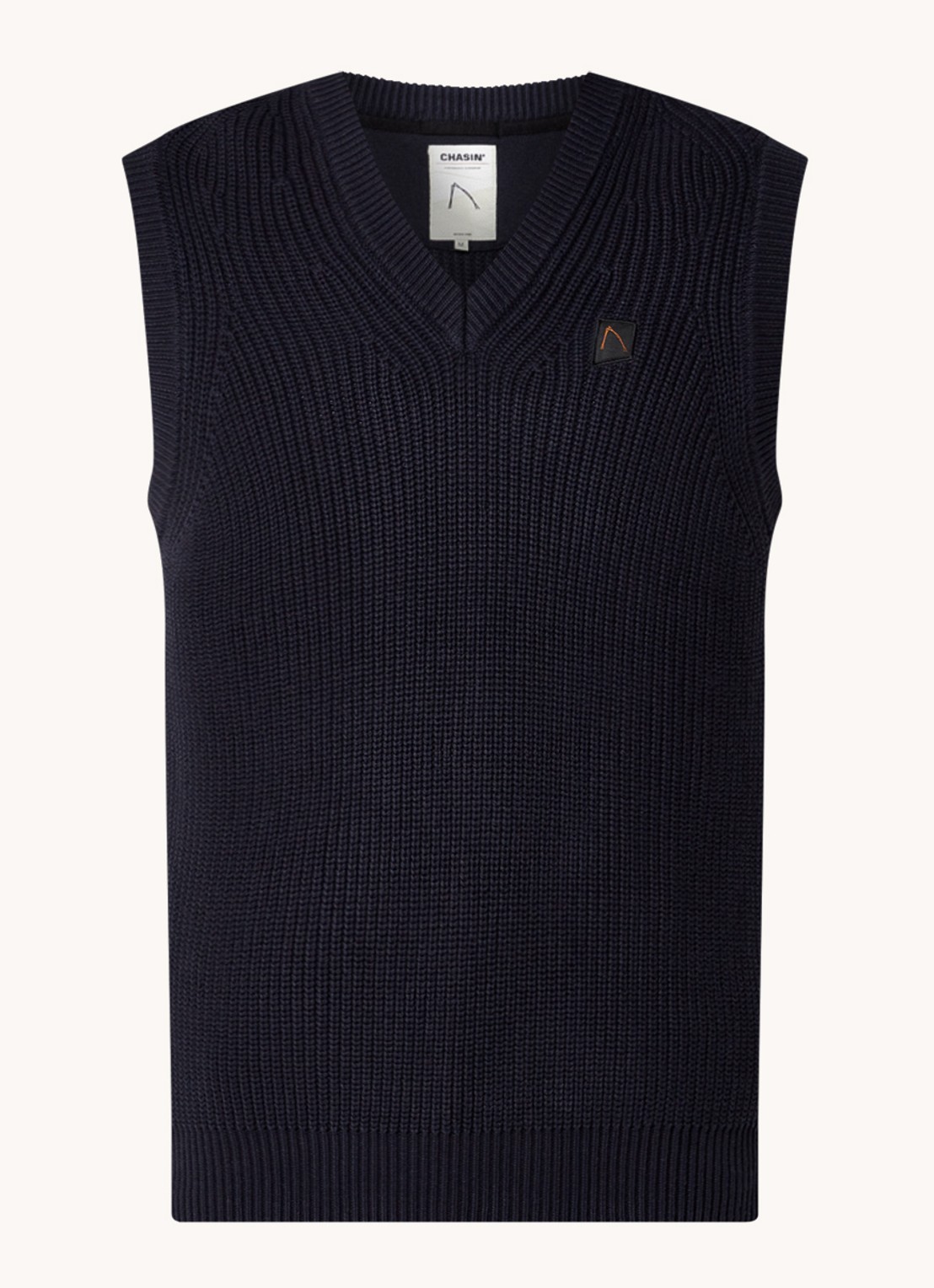 CHASIN' Space fijngebreide spencer met V-hals - voorkant 2 blauw