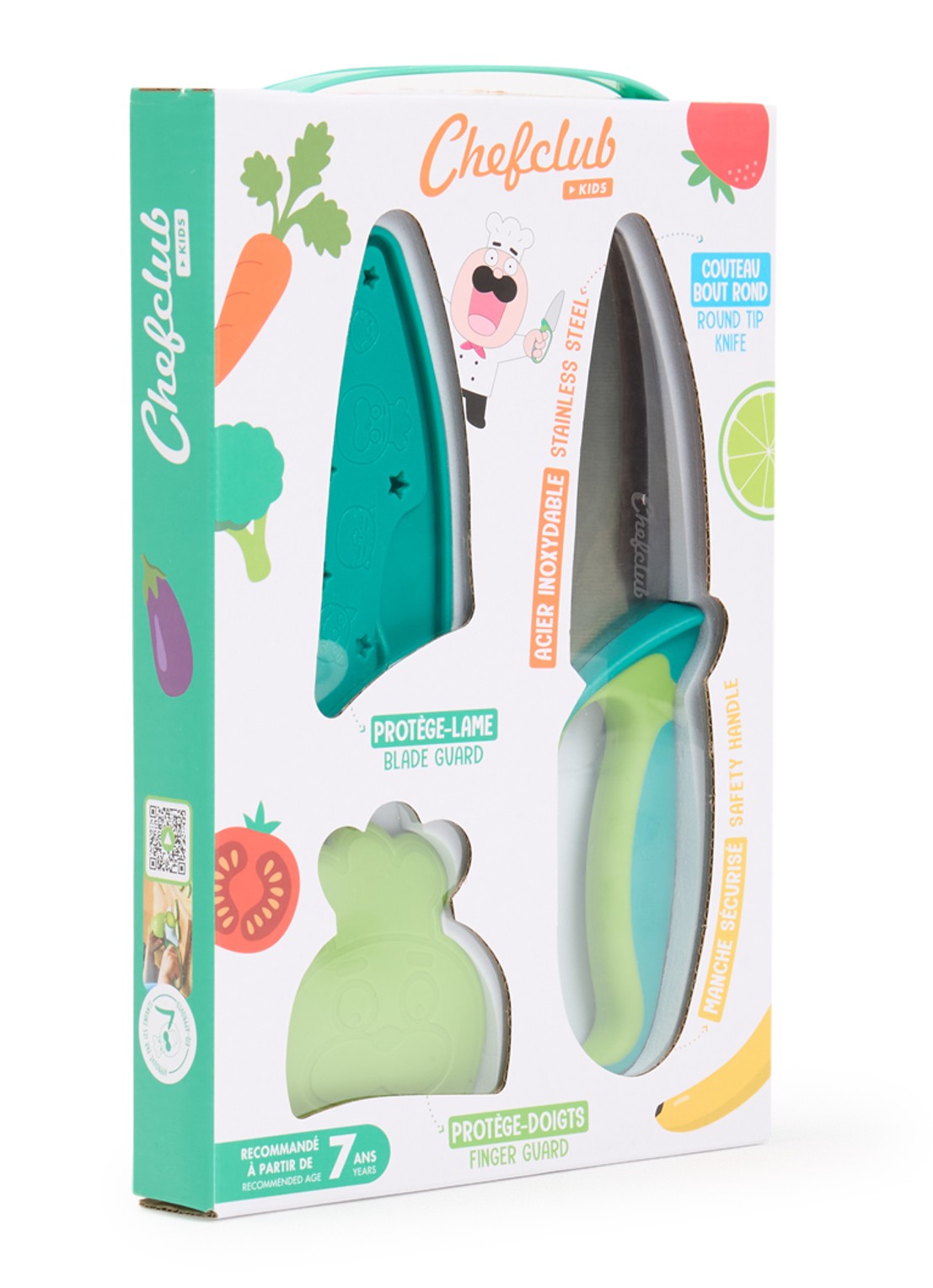 Chefclub Kindermes met vingerbeschermer 23 cm - voorkant groen
