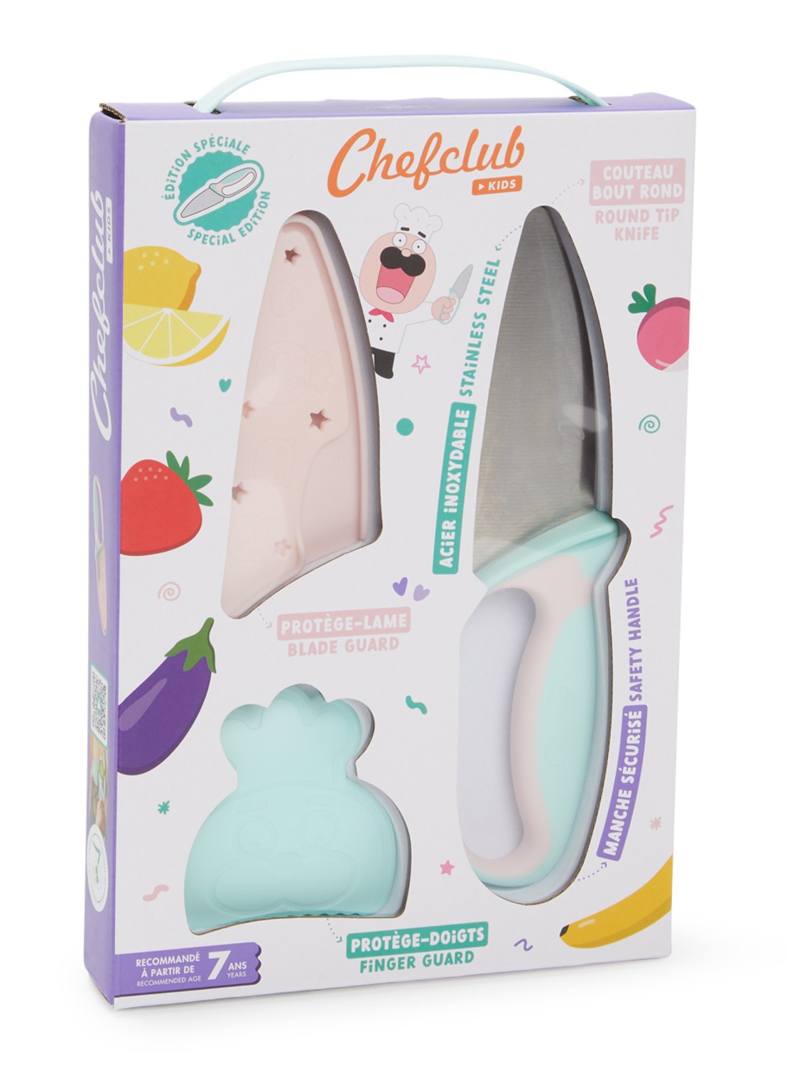 Chefclub Kindermes met vingerbeschermer 23 cm - voorkant lichtroze