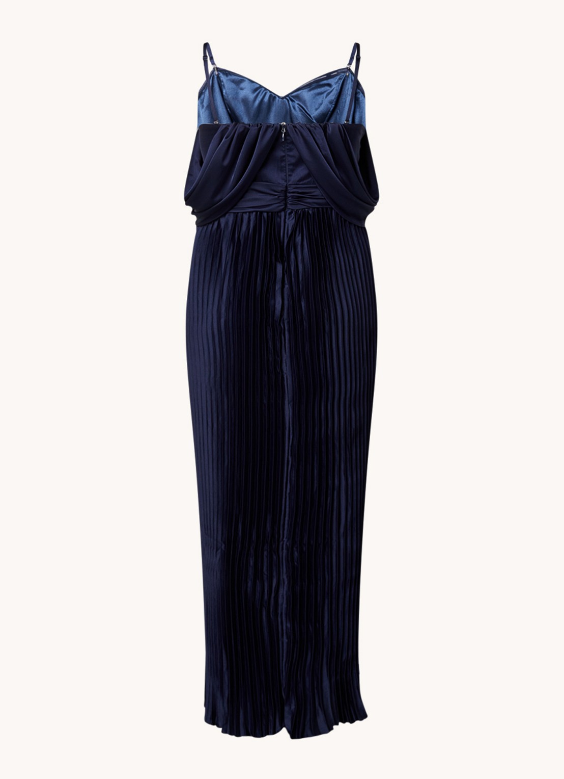 Chi Chi London Calie strapless maxi jurk met plissé - achterkant 5 donkerblauw