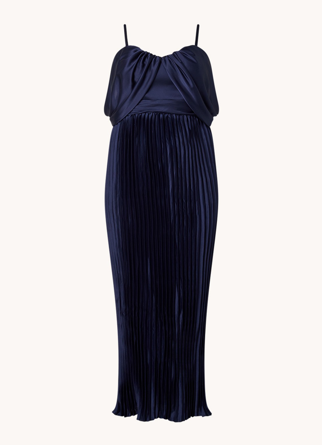 Chi Chi London Calie strapless maxi jurk met plissé - voorkant 8 donkerblauw