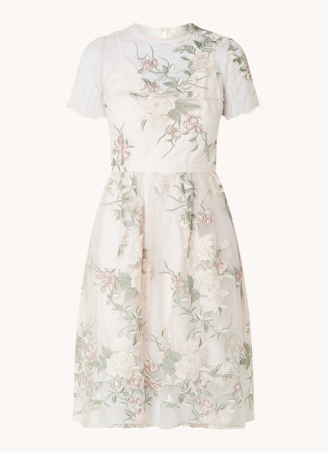 Chi Chi London Floral Embroidered midi jurk van satijn met kant - voorkant 2 creme