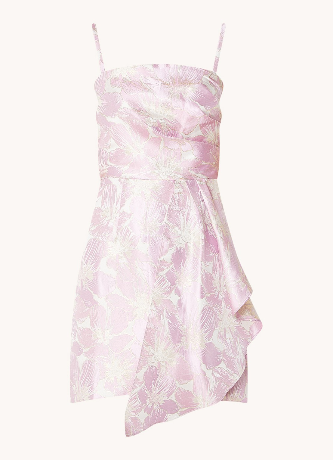 Chi Chi London Floral mini jurk met jacquard dessin en lurex - voorkant 3 lichtroze