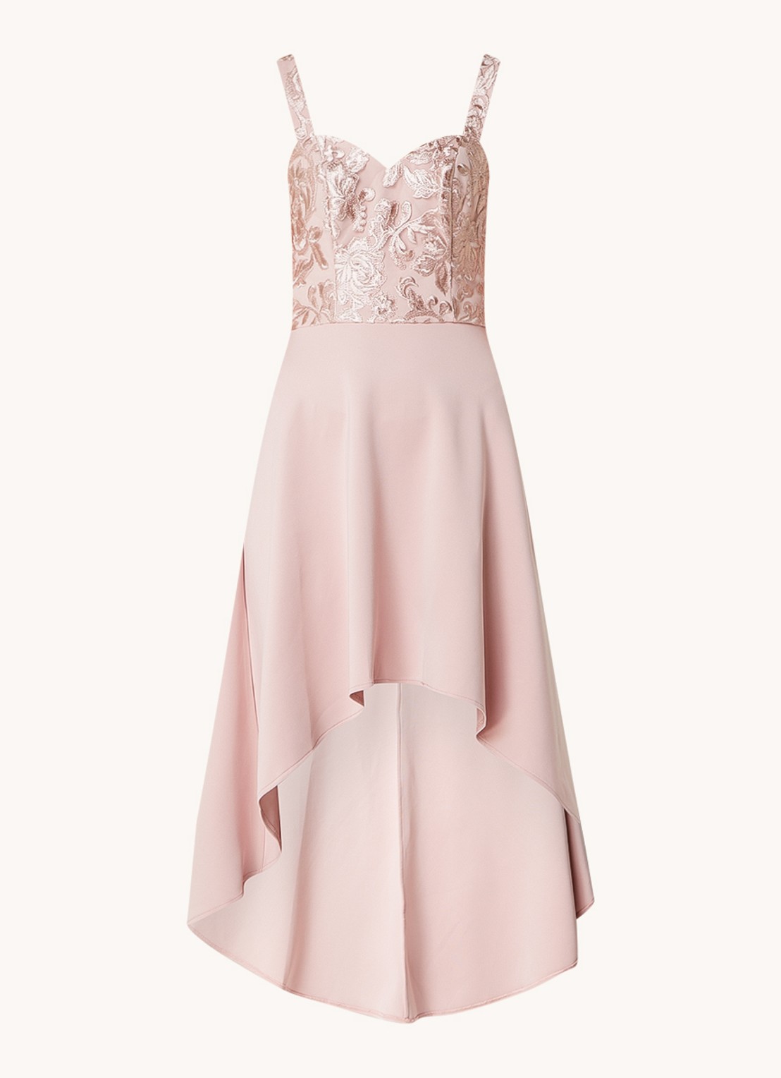 Chi Chi London Hem midi jurk met details van kant - voorkant 3 oudroze
