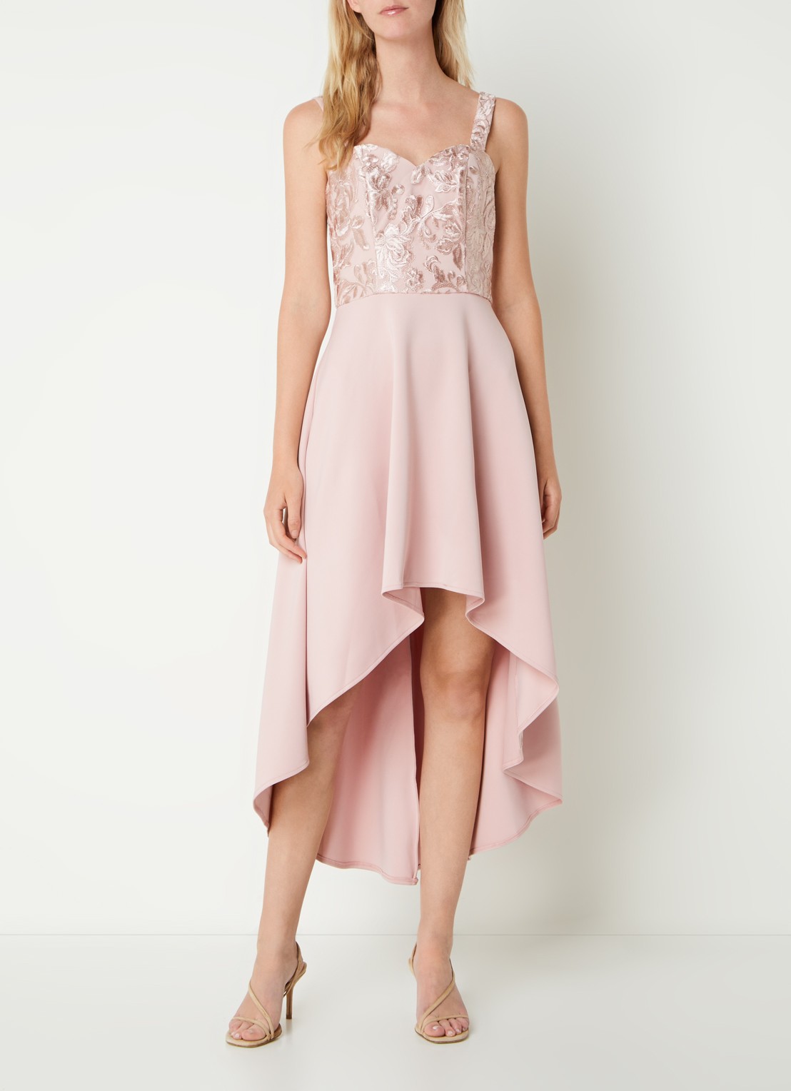Chi Chi London Hem midi jurk met details van kant - voorkant 4 oudroze