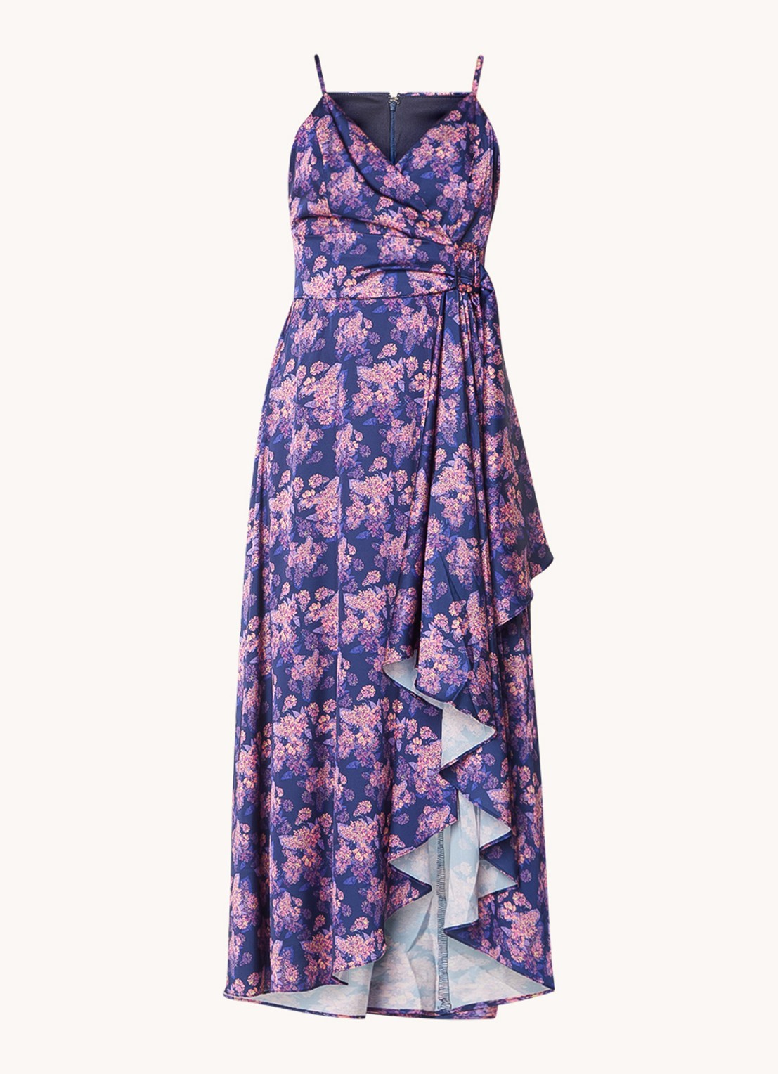 Chi Chi London Maxi jurk met bloemenprint en asymmetrische zoom - voorkant 4 donkerblauw