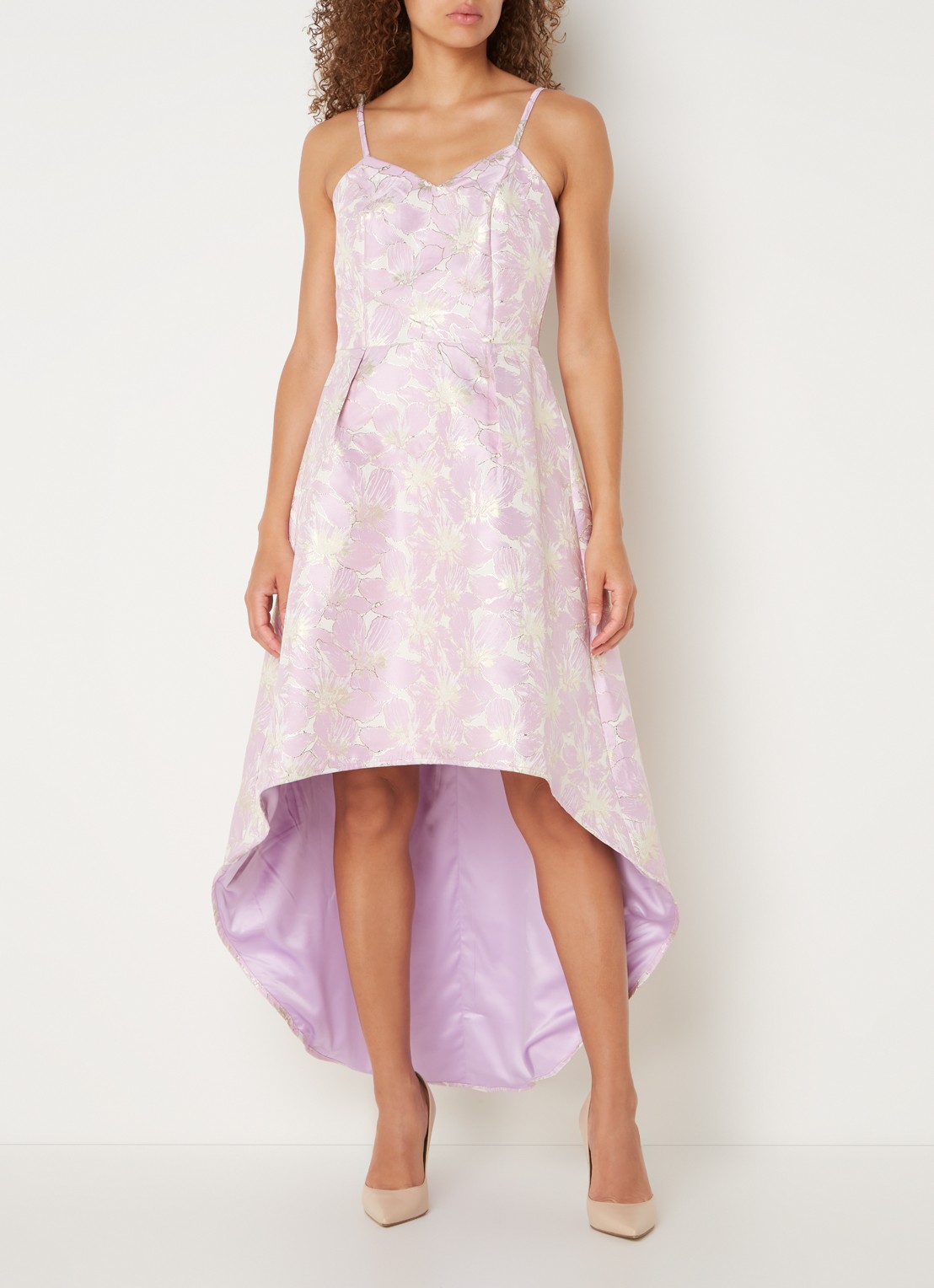 Chi Chi London Midi jurk met asymmetrische zoom en jacquard dessin - detail 3 lila