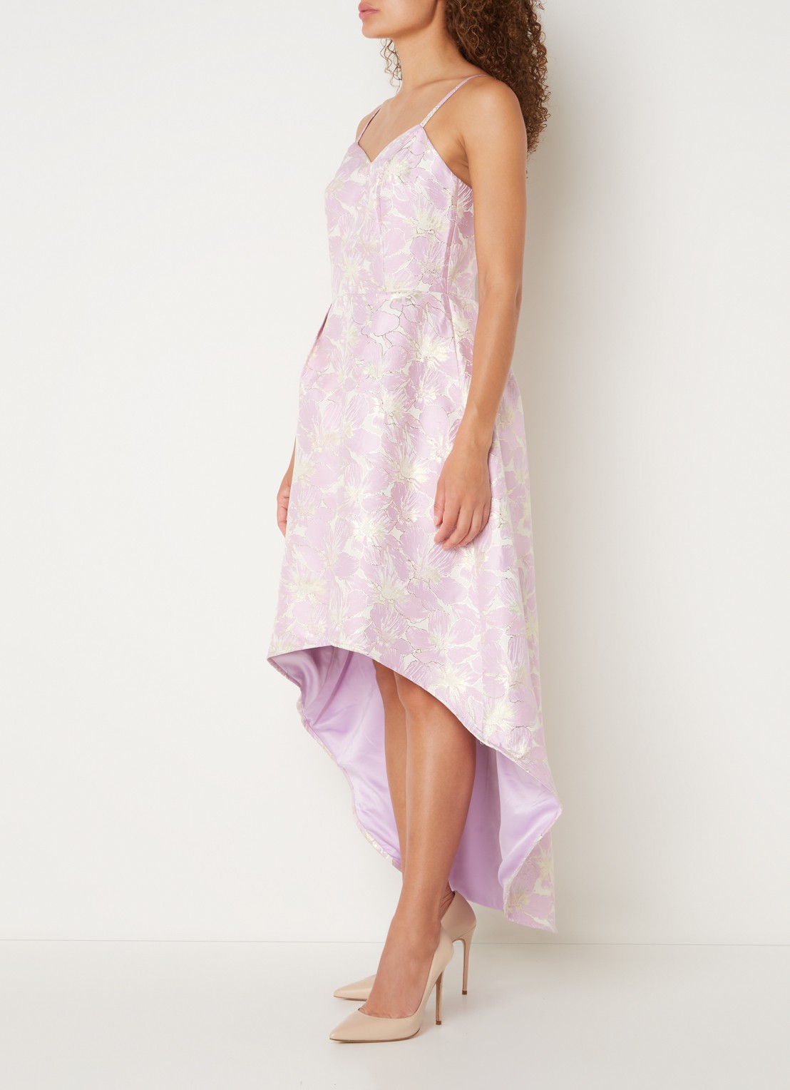 Chi Chi London Midi jurk met asymmetrische zoom en jacquard dessin - voorkant 2 lila