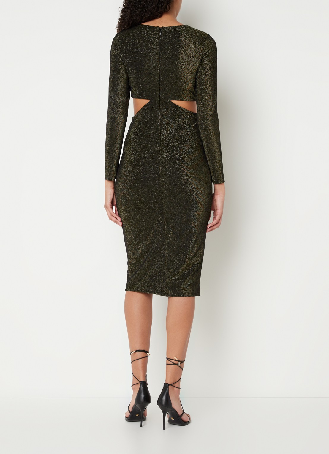 Chi Chi London  Midi jurk met cut-out en knoopdetail - achterkant zwart