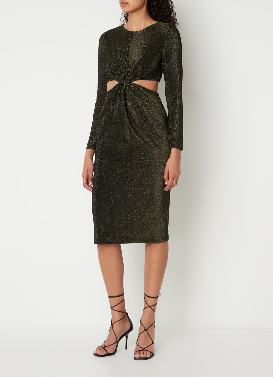 Chi Chi London  Midi jurk met cut-out en knoopdetail - detail 2 zwart