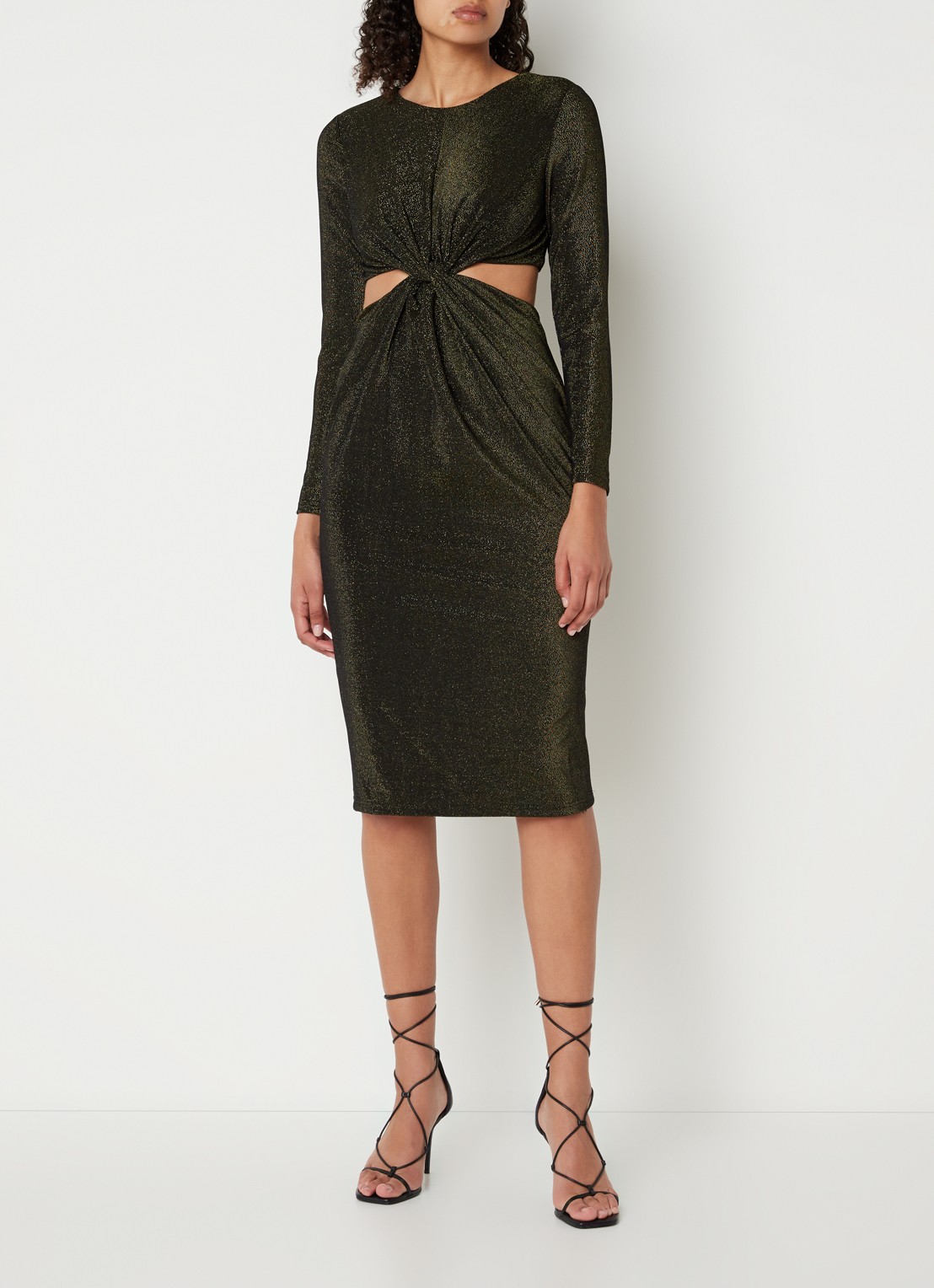 Chi Chi London  Midi jurk met cut-out en knoopdetail - voorkant 4 zwart
