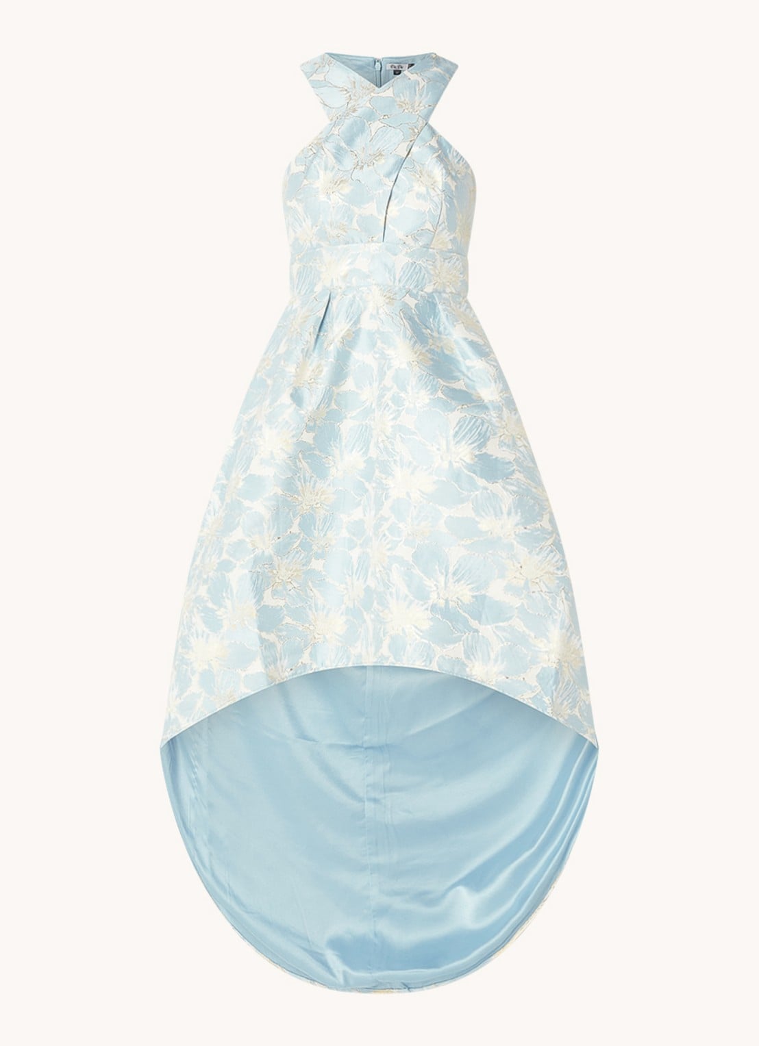 Chi Chi London Midi jurk met jacquard bloemenprint en asymmetrische zoom - voorkant 4 lichtblauw