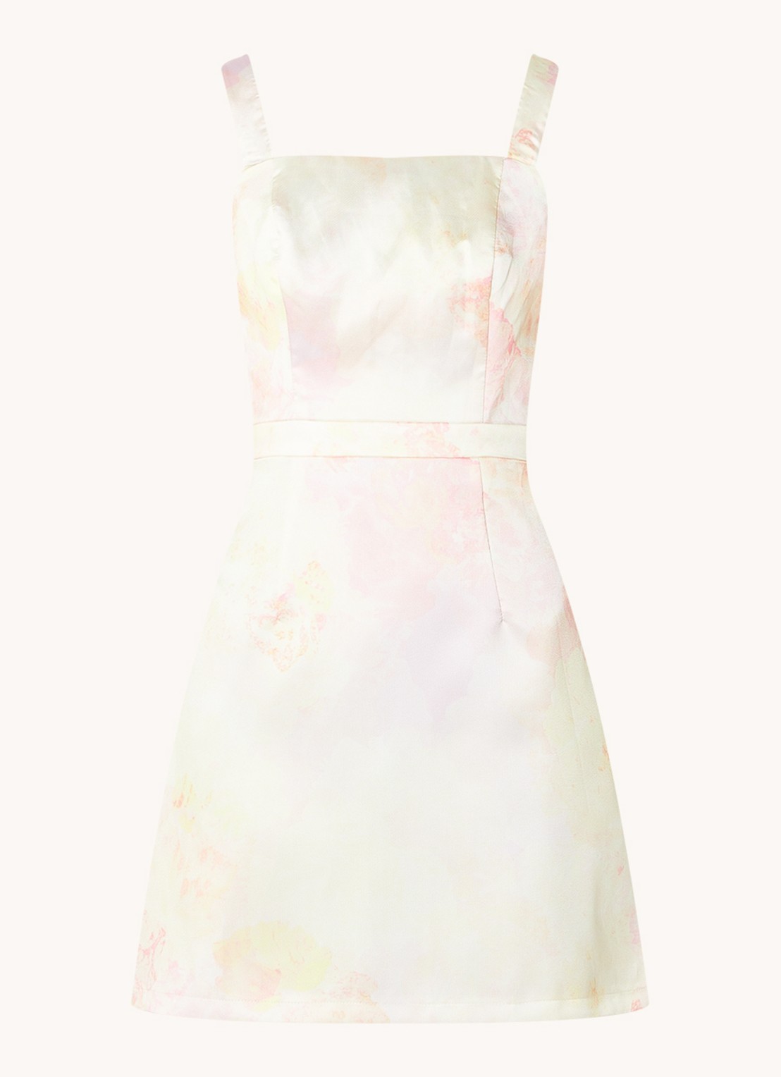 Chi Chi London Mini jurk met bloemenprint - voorkant lichtgeel