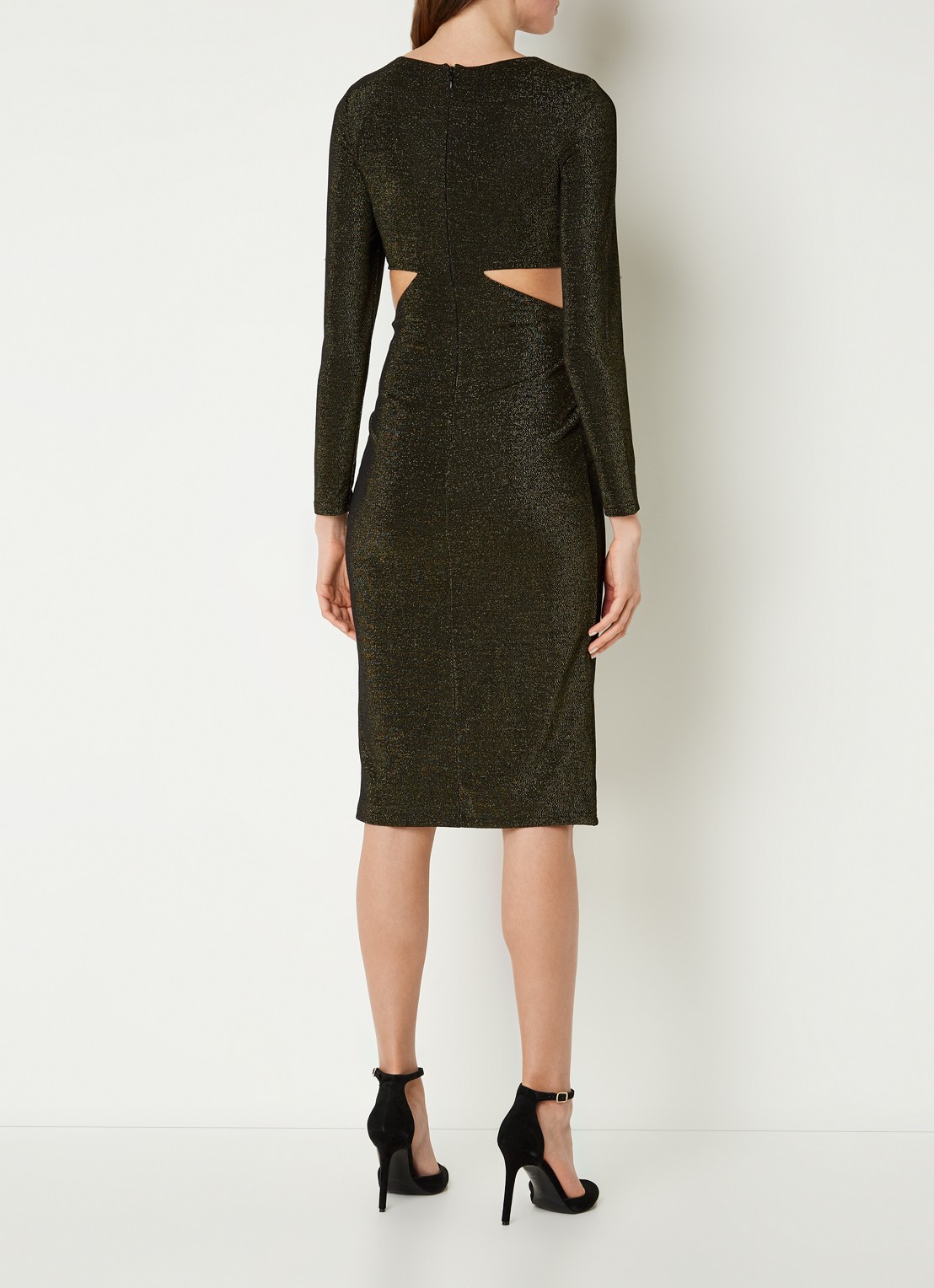 Chi Chi London Mini jurk met pailletten en strikceintuur - achterkant zwart