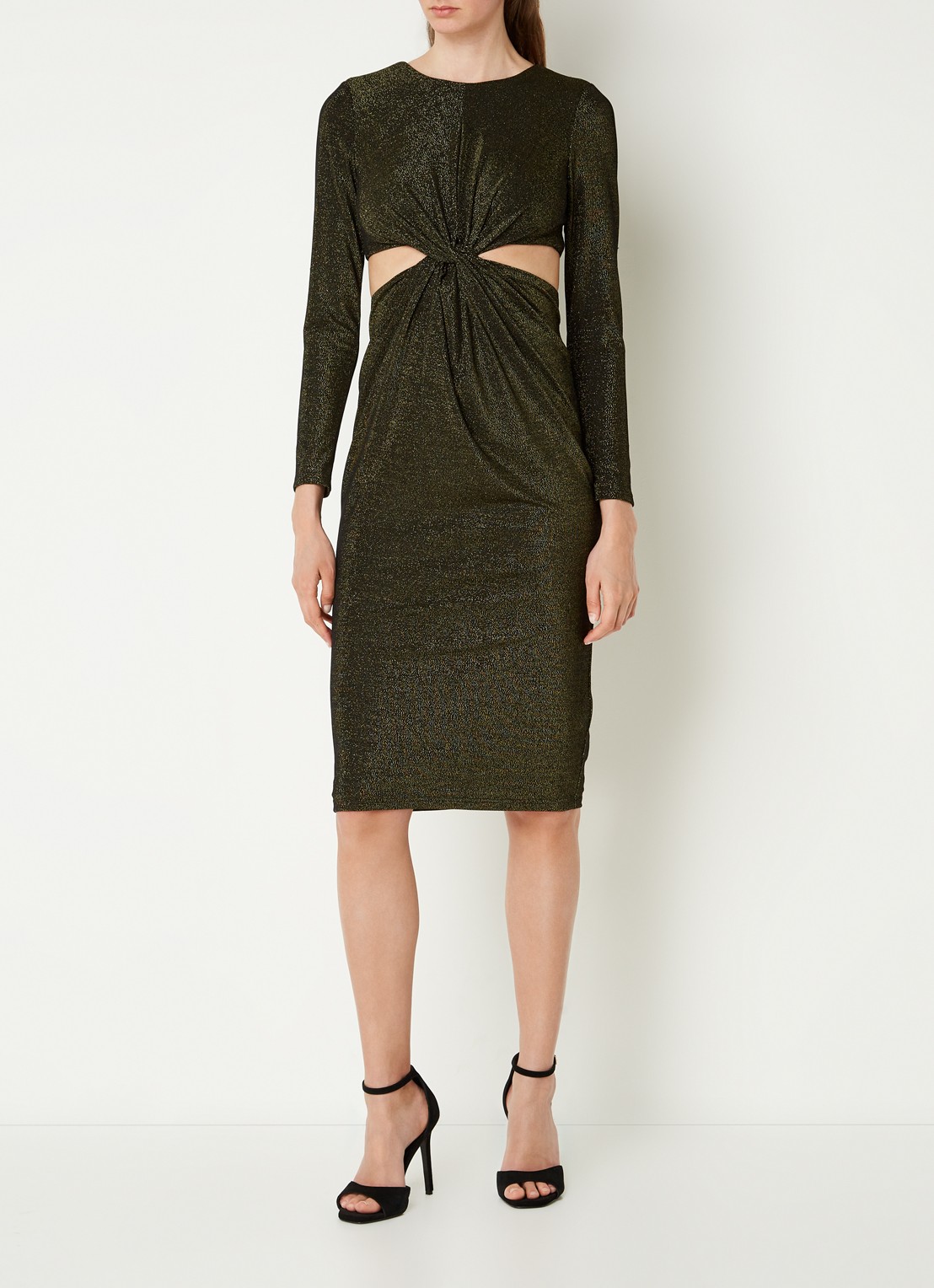 Chi Chi London Mini jurk met pailletten en strikceintuur - voorkant 3 zwart