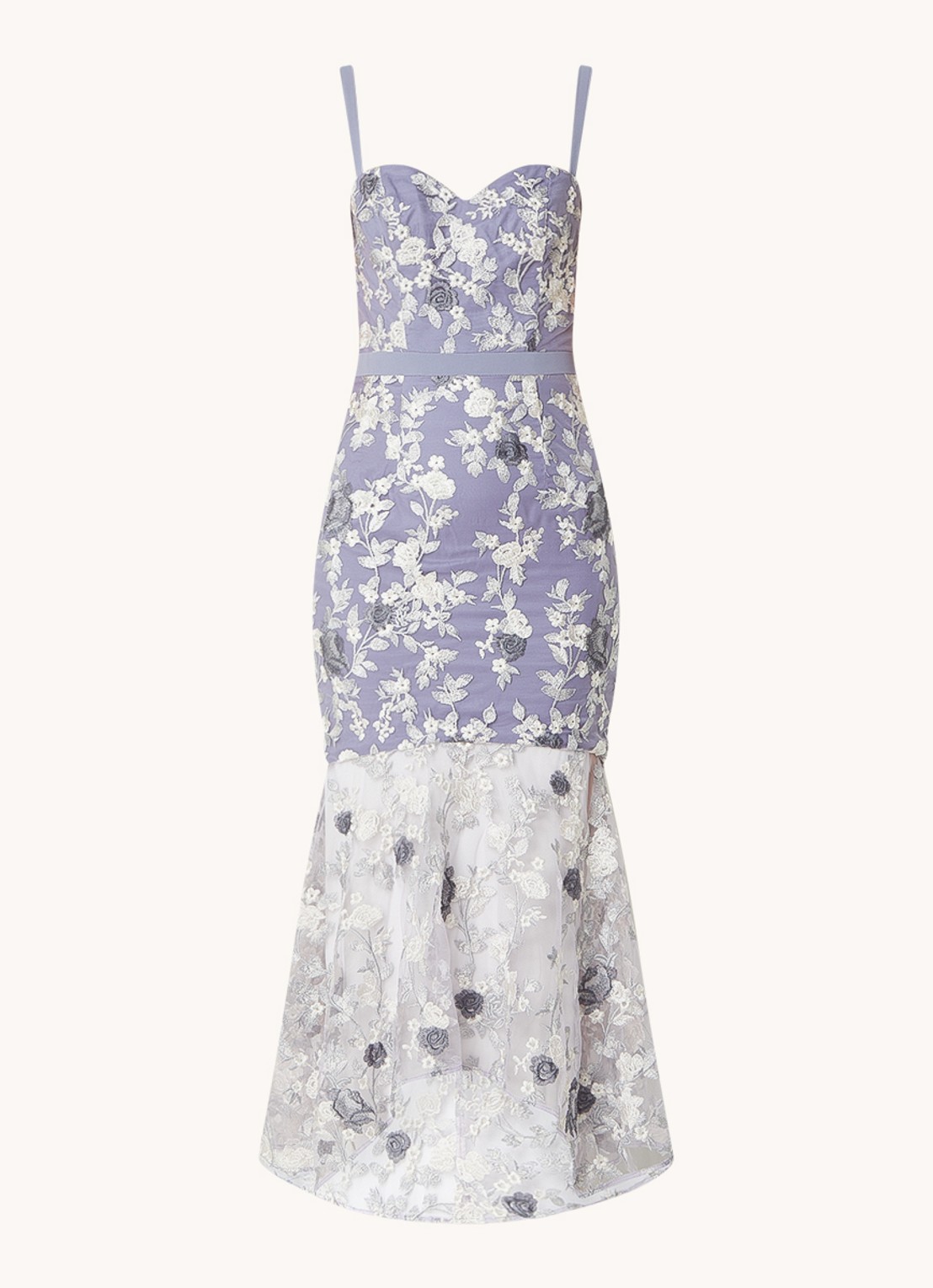 Chi Chi London Peplum semi-transparante midi jurk van kant - voorkant 3 lavendel