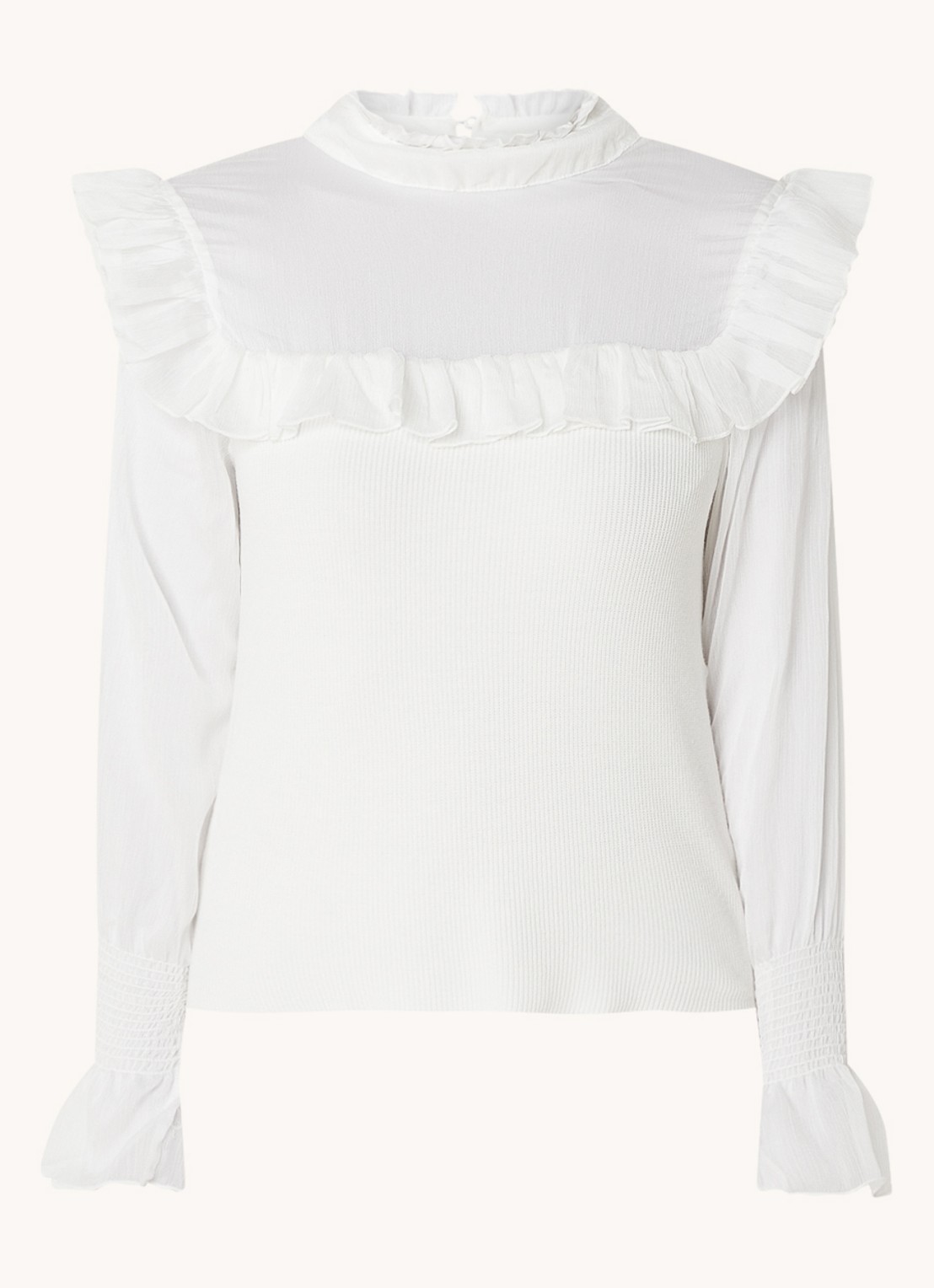 Chi Chi London Ribgebreide top met volant - voorkant 2 wit
