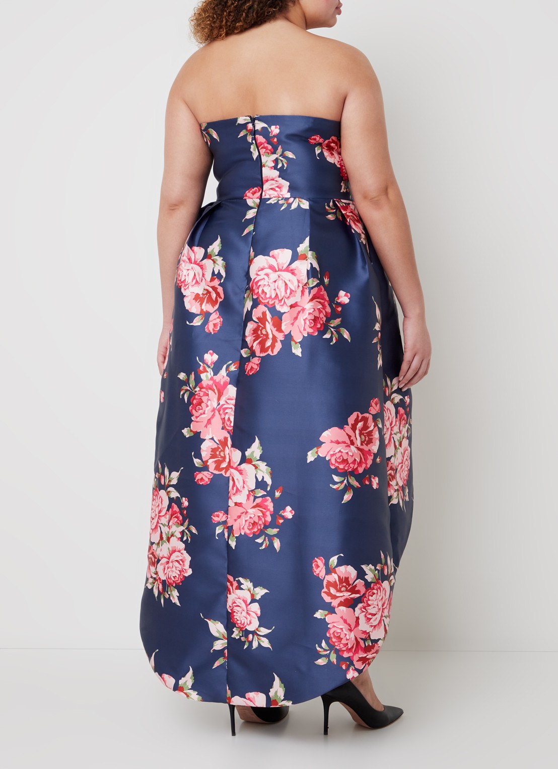 Chi Chi London Strapless midi jurk met bloemenprint - achterkant 4 donkerblauw