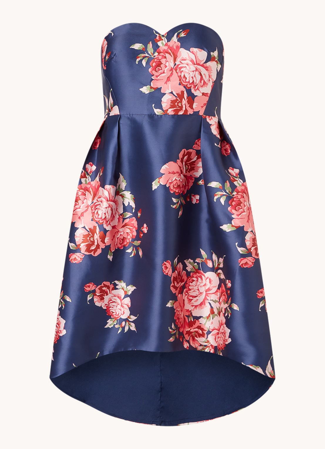 Chi Chi London Strapless midi jurk met bloemenprint - voorkant donkerblauw