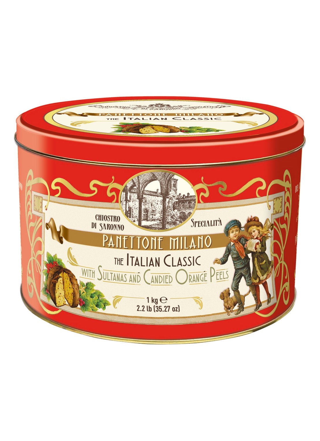 Chiostro di Saronno Classico panettone in blik 1000 gram - voorkant beige