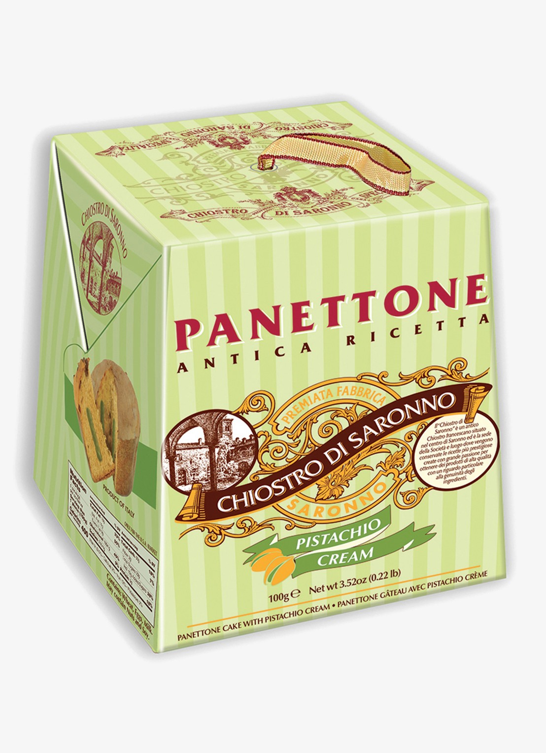 Chiostro di Saronno Pistachio panettone 100 gram - voorkant beige