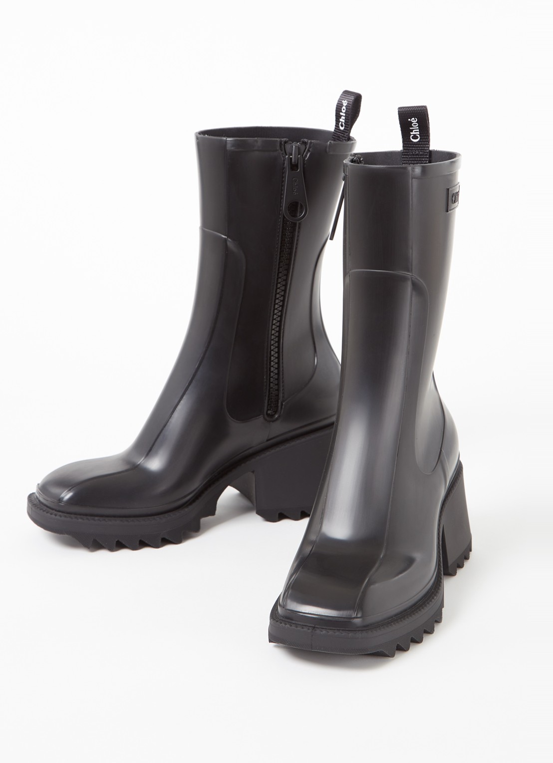 Chloé Betty regenlaars met hak en logo - detail zwart