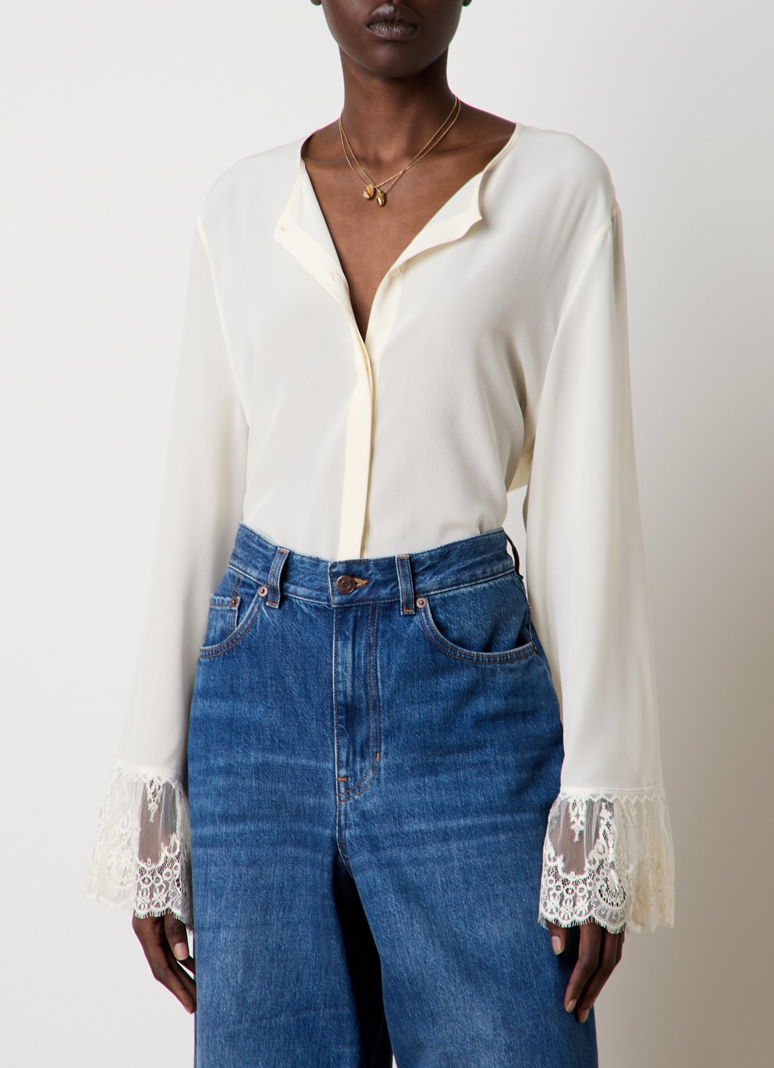 Chloé Blouse van zijde met details van kant - detail 4 creme