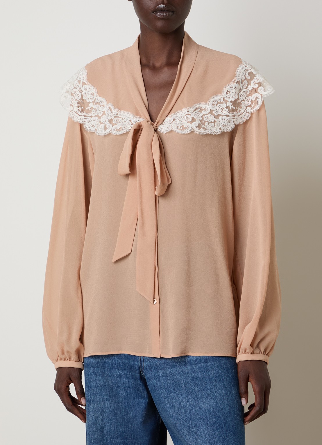Chloé Blouse van zijde met details van kant - detail zalmroze
