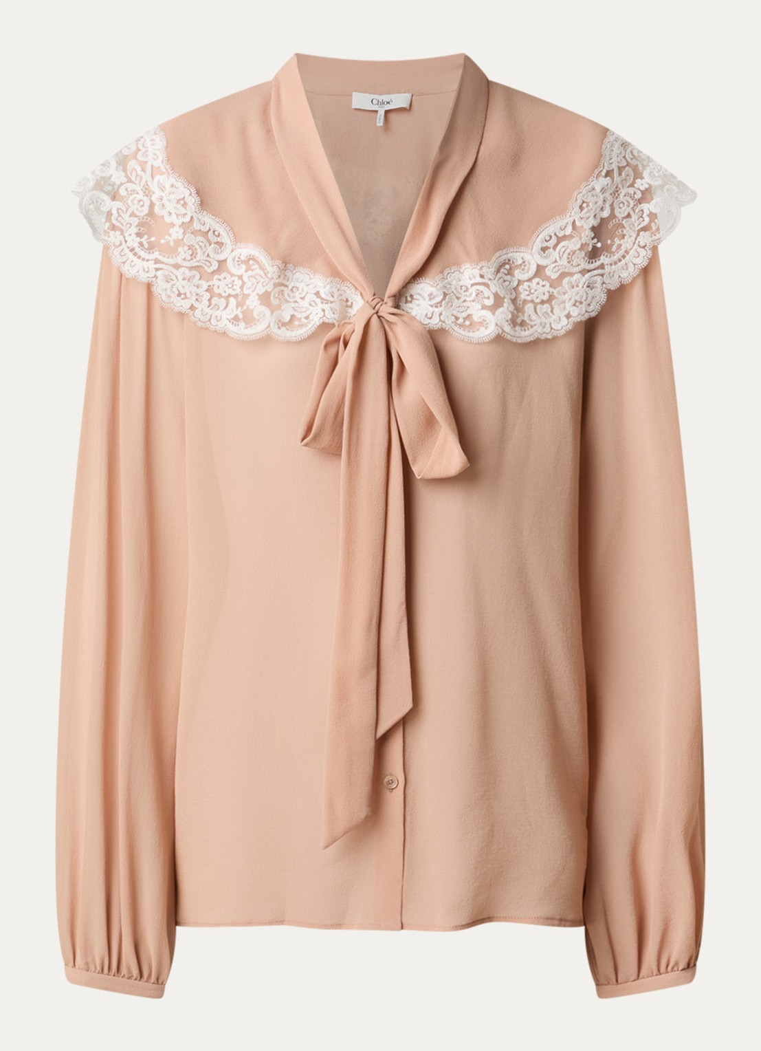 Chloé Blouse van zijde met details van kant - voorkant 3 zalmroze