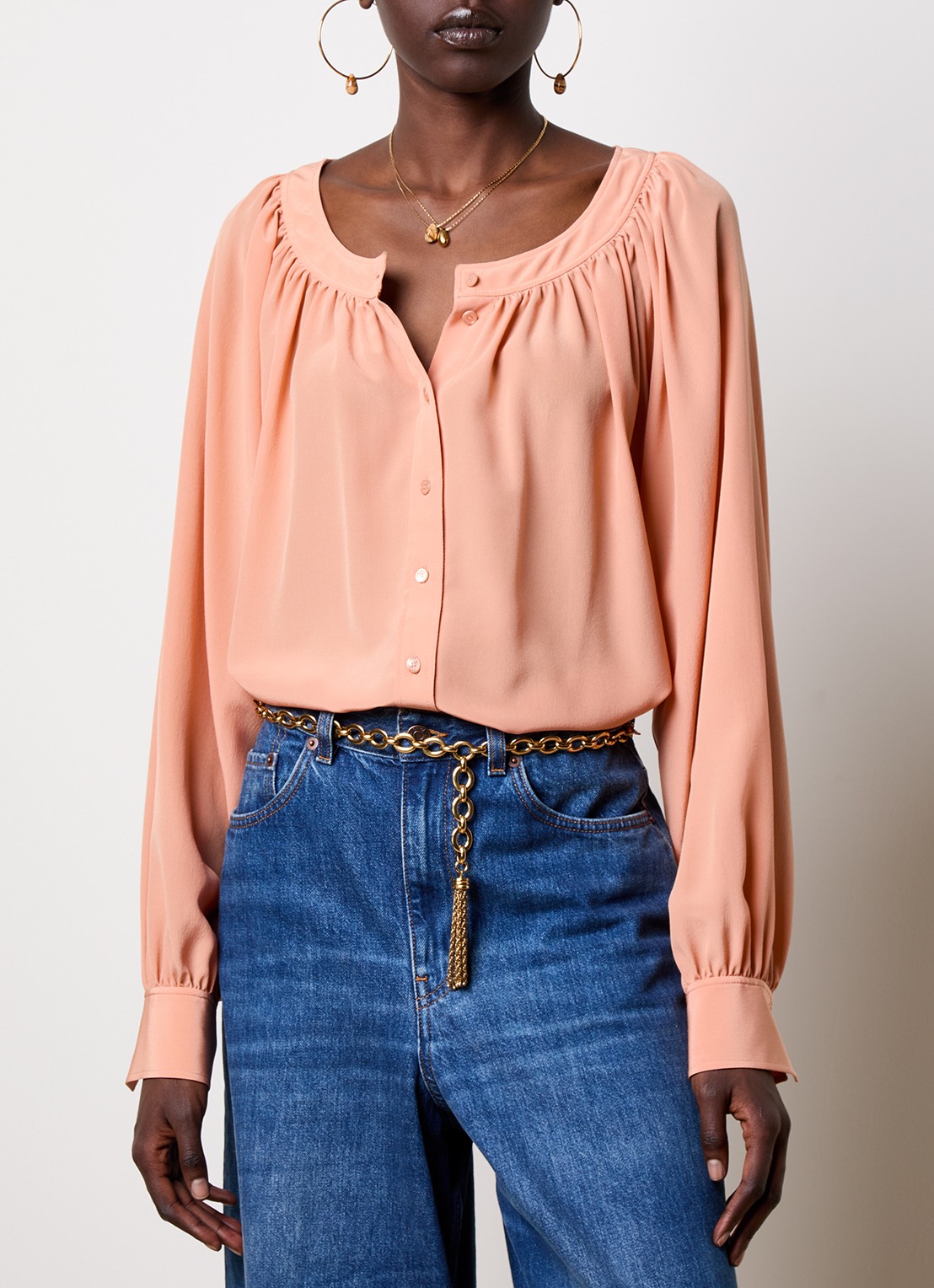 Chloé Blouse van zijde met ronde hals - detail oudroze