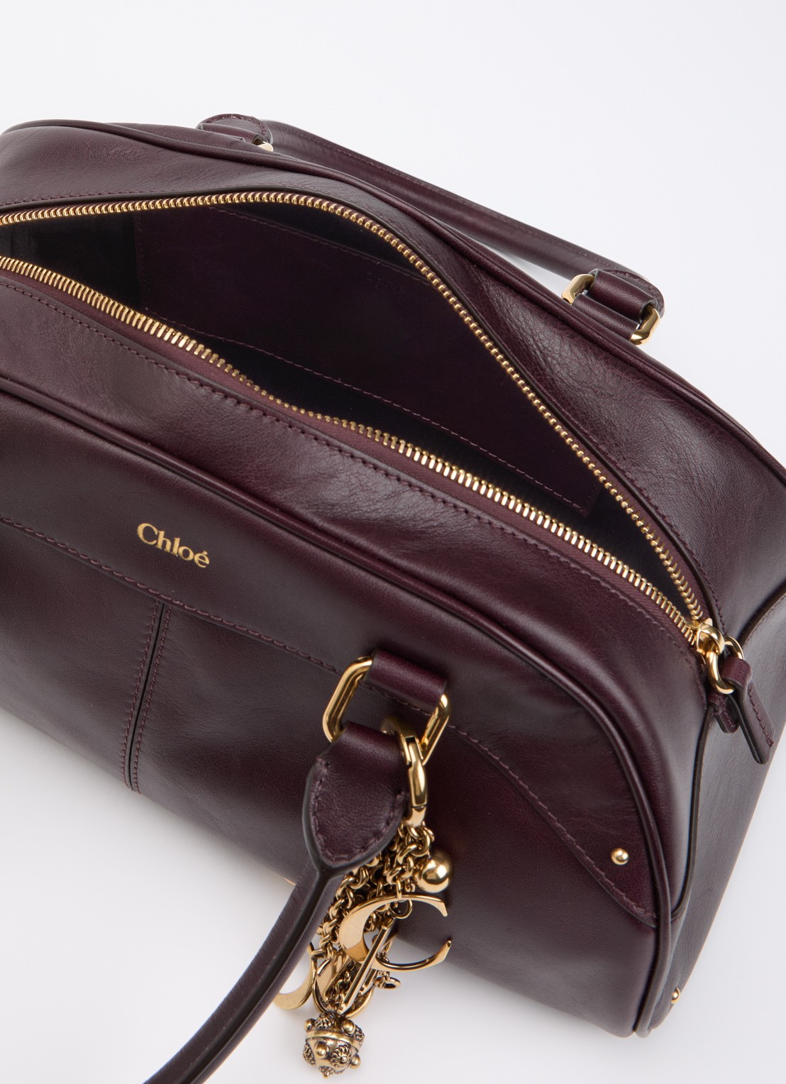Chloé Bowling handtas van van kalfsleer met kettingdetail - detail 3 aubergine
