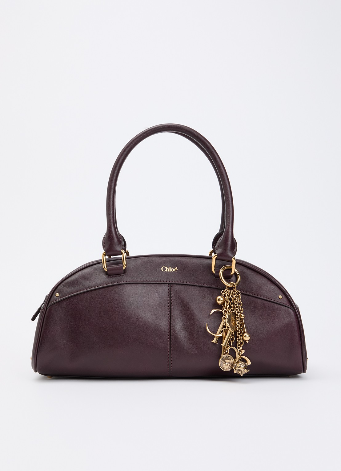 Chloé Bowling handtas van van kalfsleer met kettingdetail - voorkant 6 aubergine