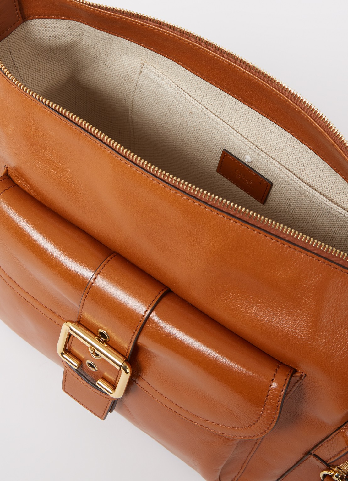 Chloé Camera Bag crossbodytas van leer met afneembare schouderriem - detail oranjebruin