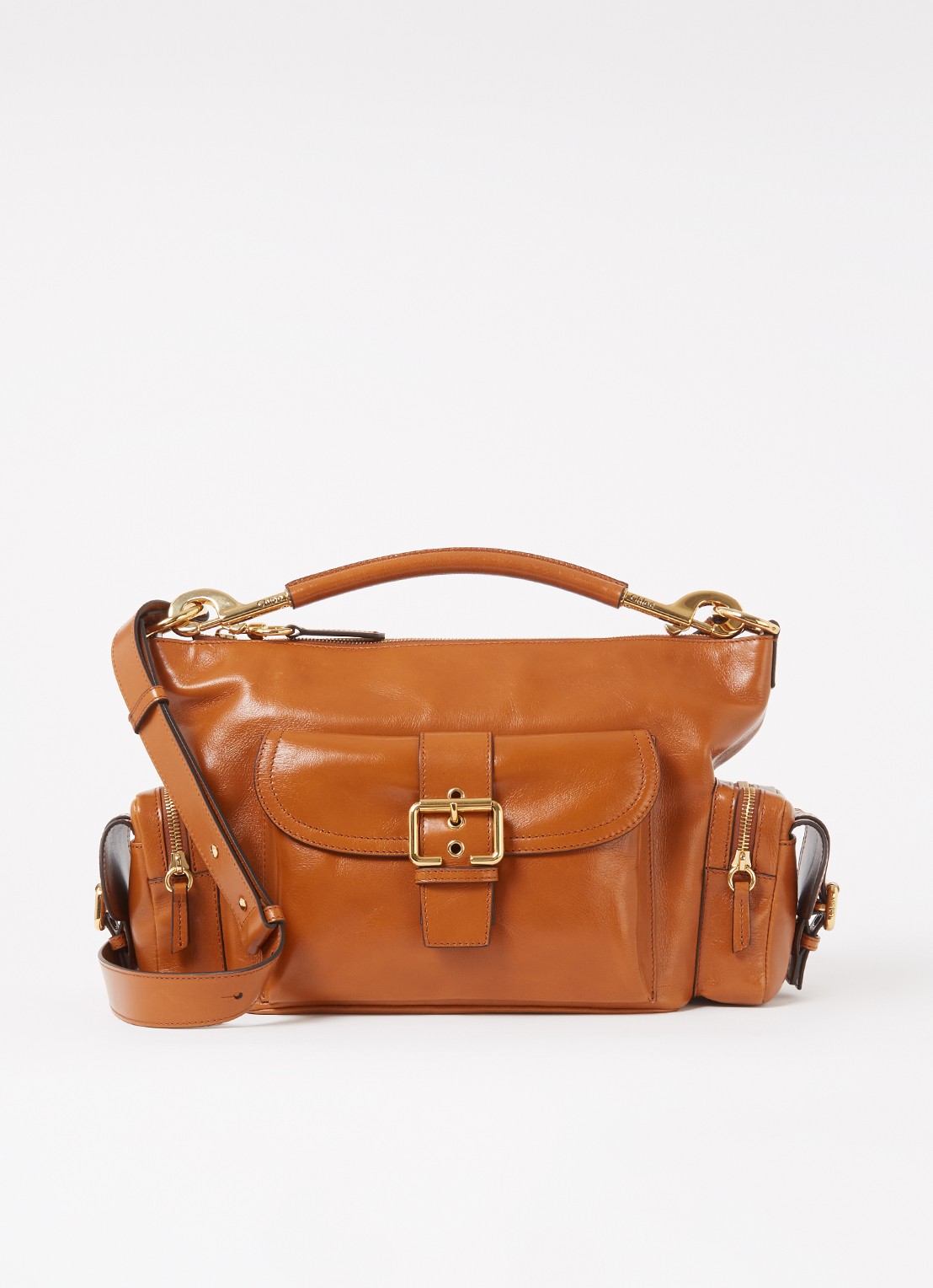 Chloé Camera Bag crossbodytas van leer met afneembare schouderriem - voorkant 4 oranjebruin