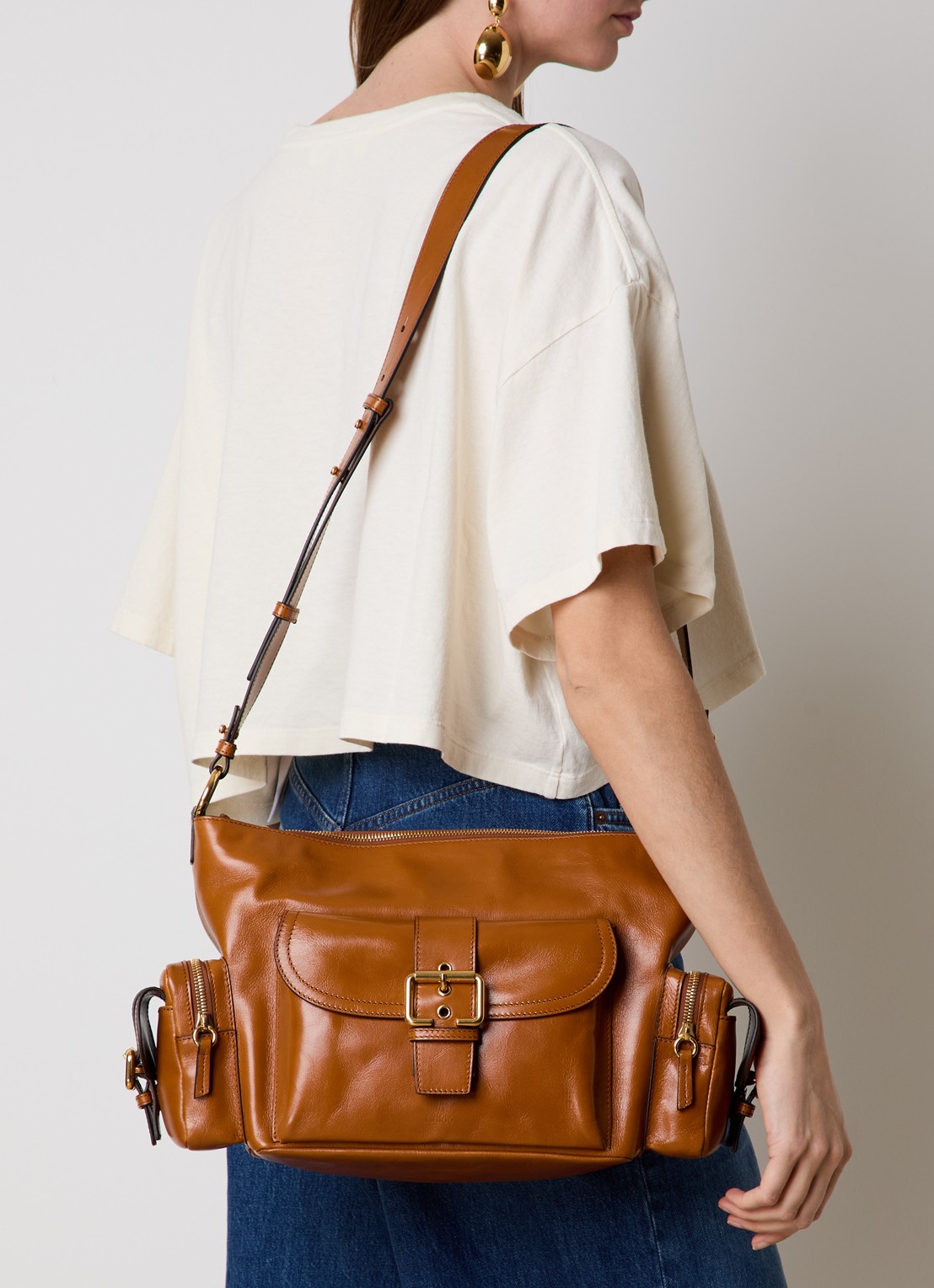 Chloé Camera Bag crossbodytas van leer met afneembare schouderriem - voorkant 5 oranjebruin