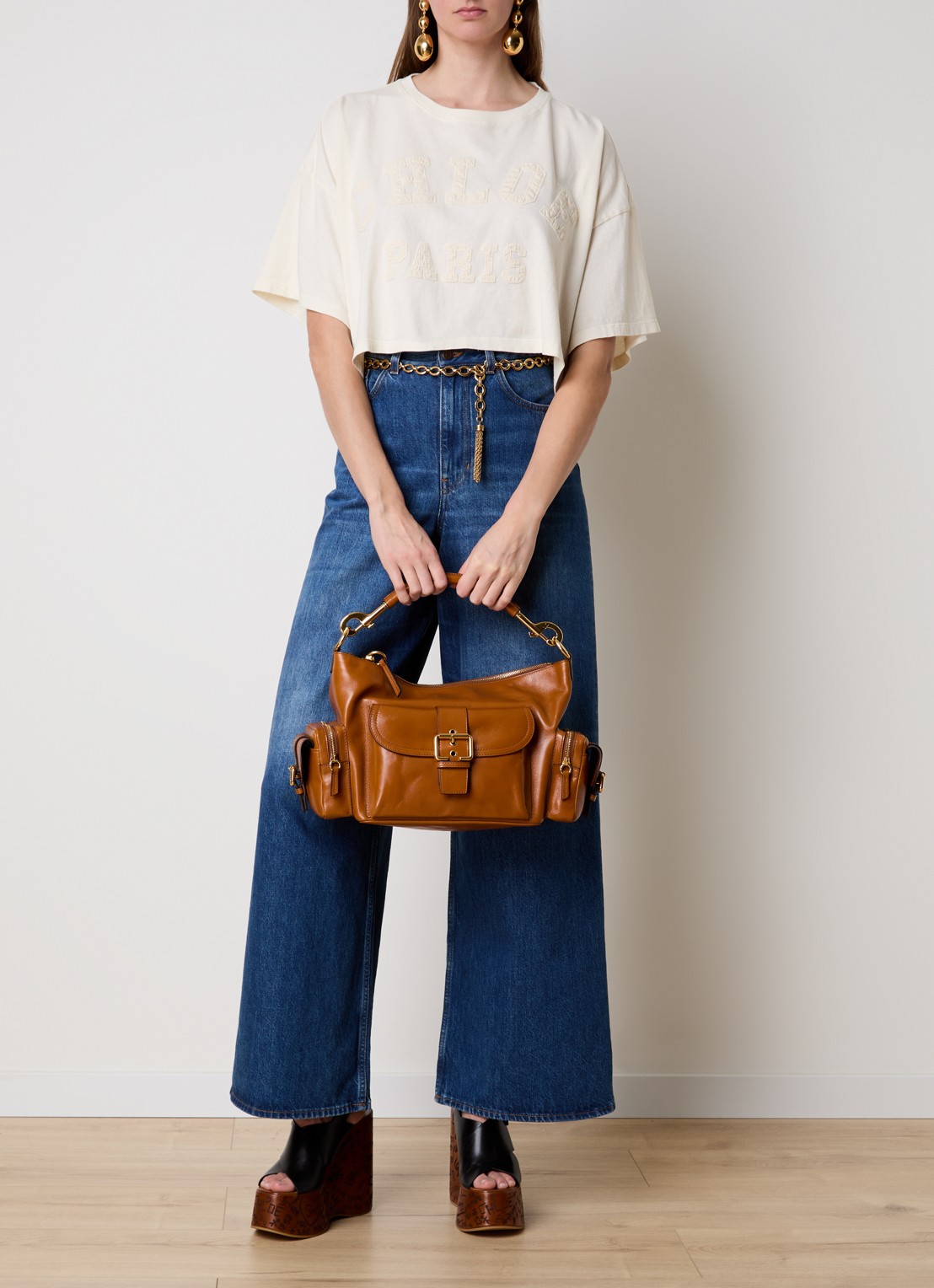 Chloé Camera Bag crossbodytas van leer met afneembare schouderriem - voorkant 6 oranjebruin