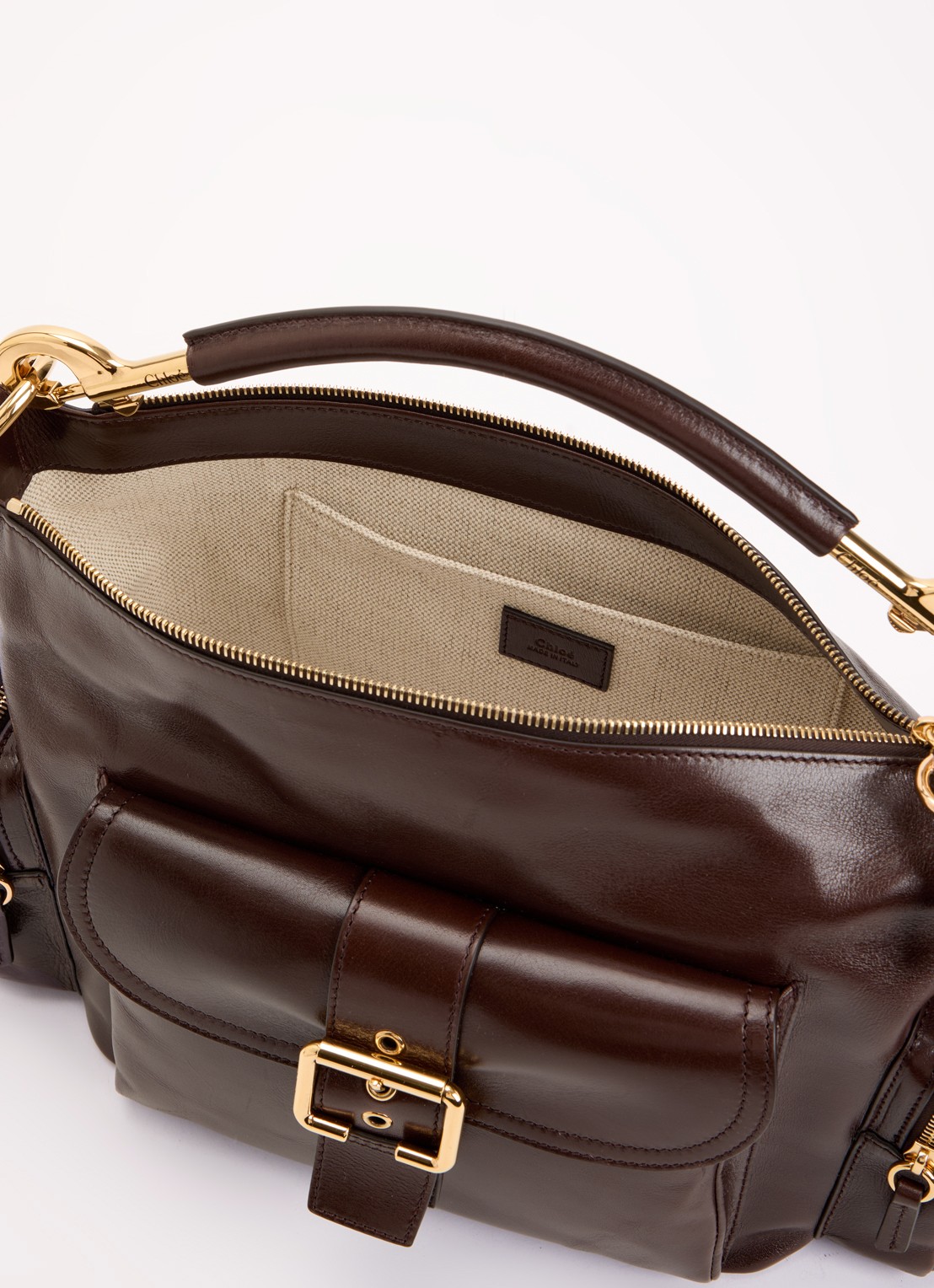 Chloé Camera handtas van buffelleer - detail donkerbruin