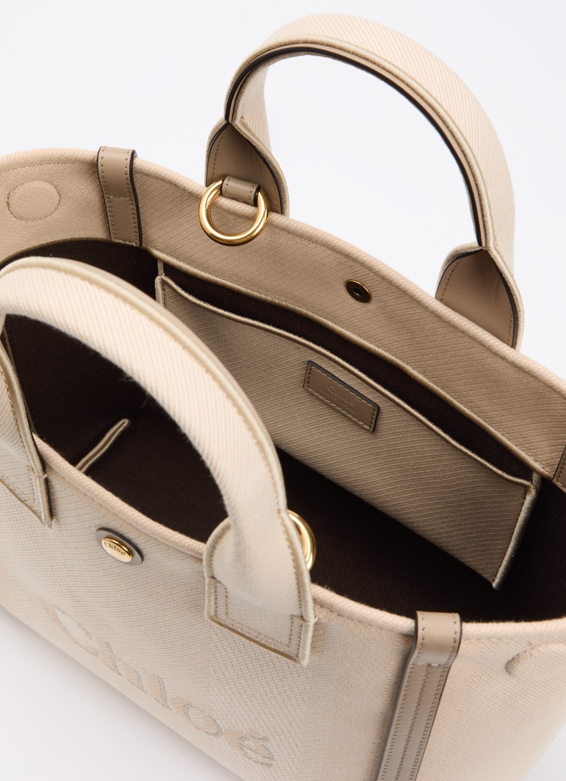 Chloé Carry schoudertas van canvas met afneembare schouderriem - detail beige
