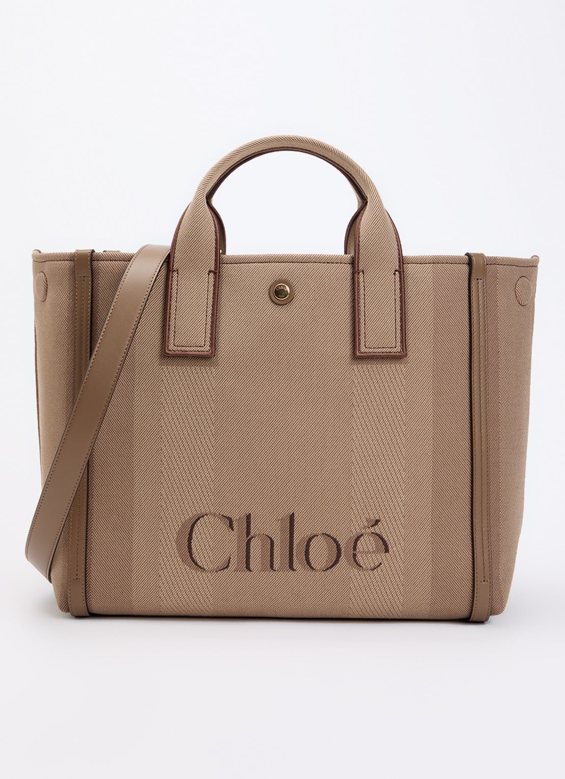 Chloé Carry shopper van canvas met kalfsleren details - voorkant 6 lichtbruin