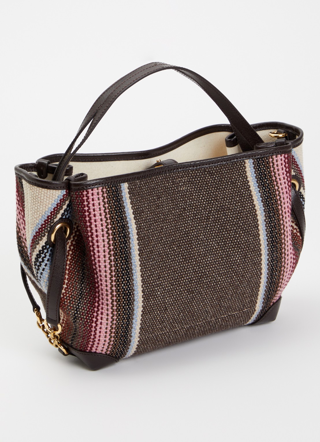 Chloé Clover handtas van canvas met kalfsleren details en streepprint - achterkant 6 bruin