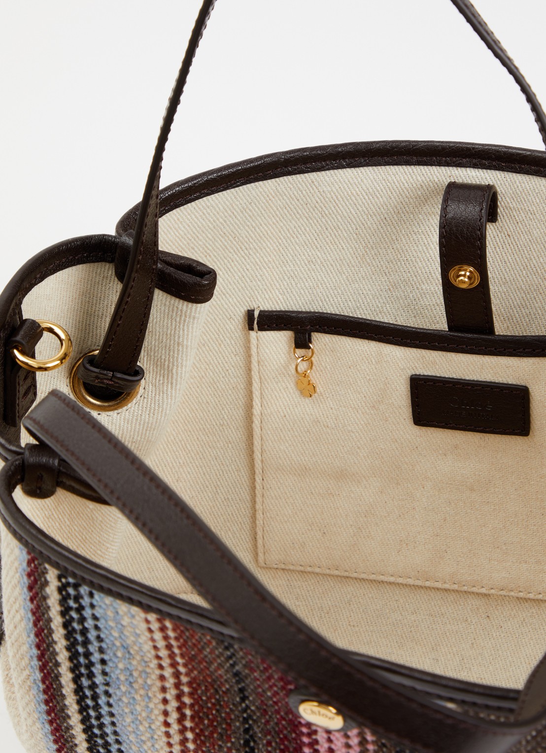 Chloé Clover handtas van canvas met kalfsleren details en streepprint - detail 2 bruin