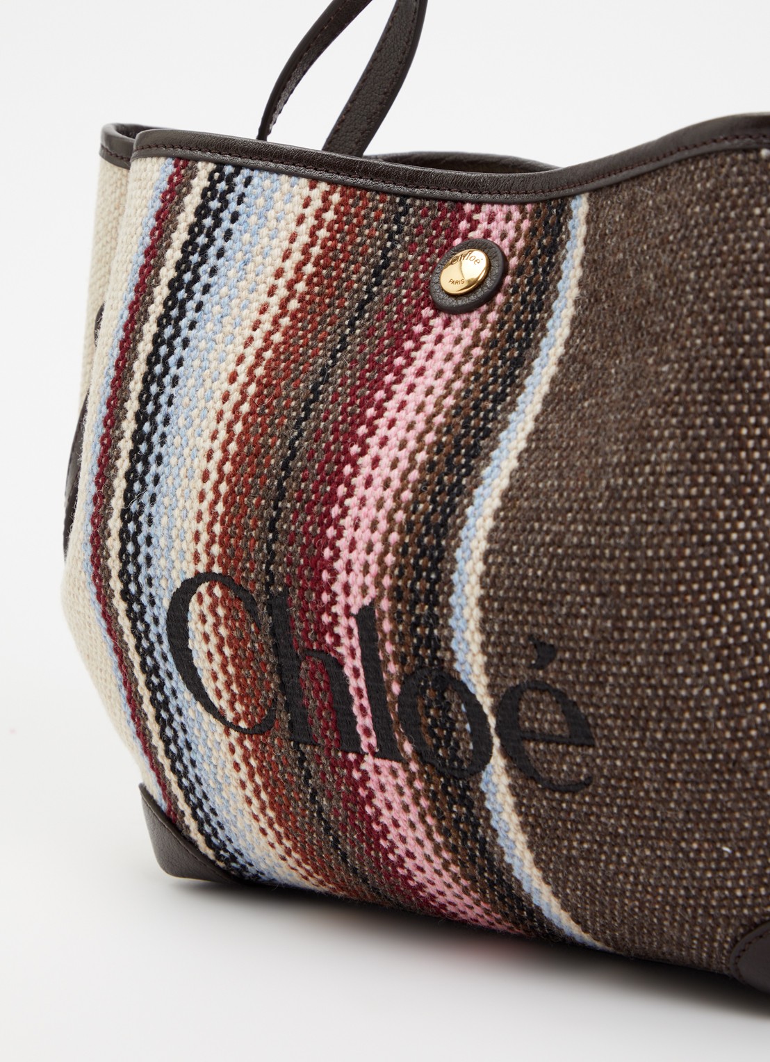 Chloé Clover handtas van canvas met kalfsleren details en streepprint - detail 4 bruin