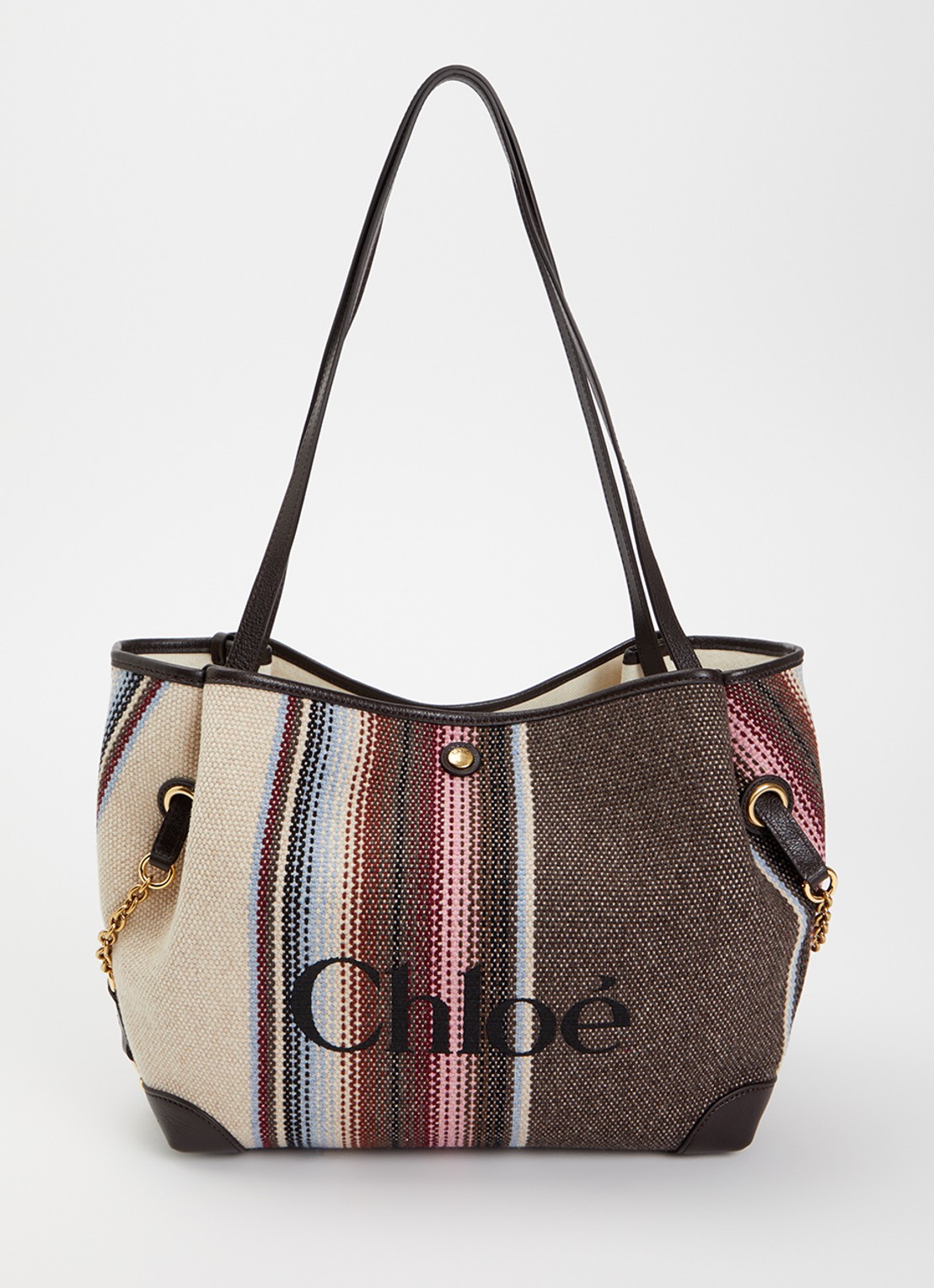 Chloé Clover schoudertas van canvas met streepprint - voorkant 6 donkerbruin