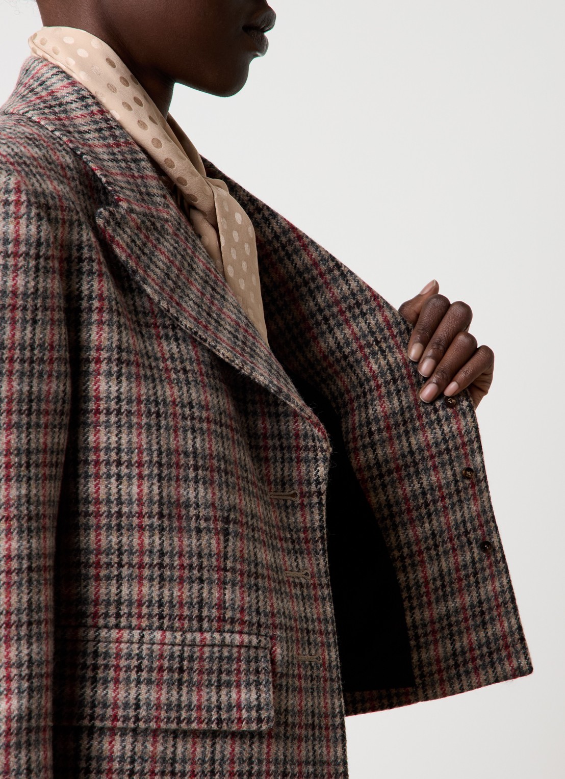 Chloé Cropped blazer van wol met ruitdessin - detail 5 donkerbeige