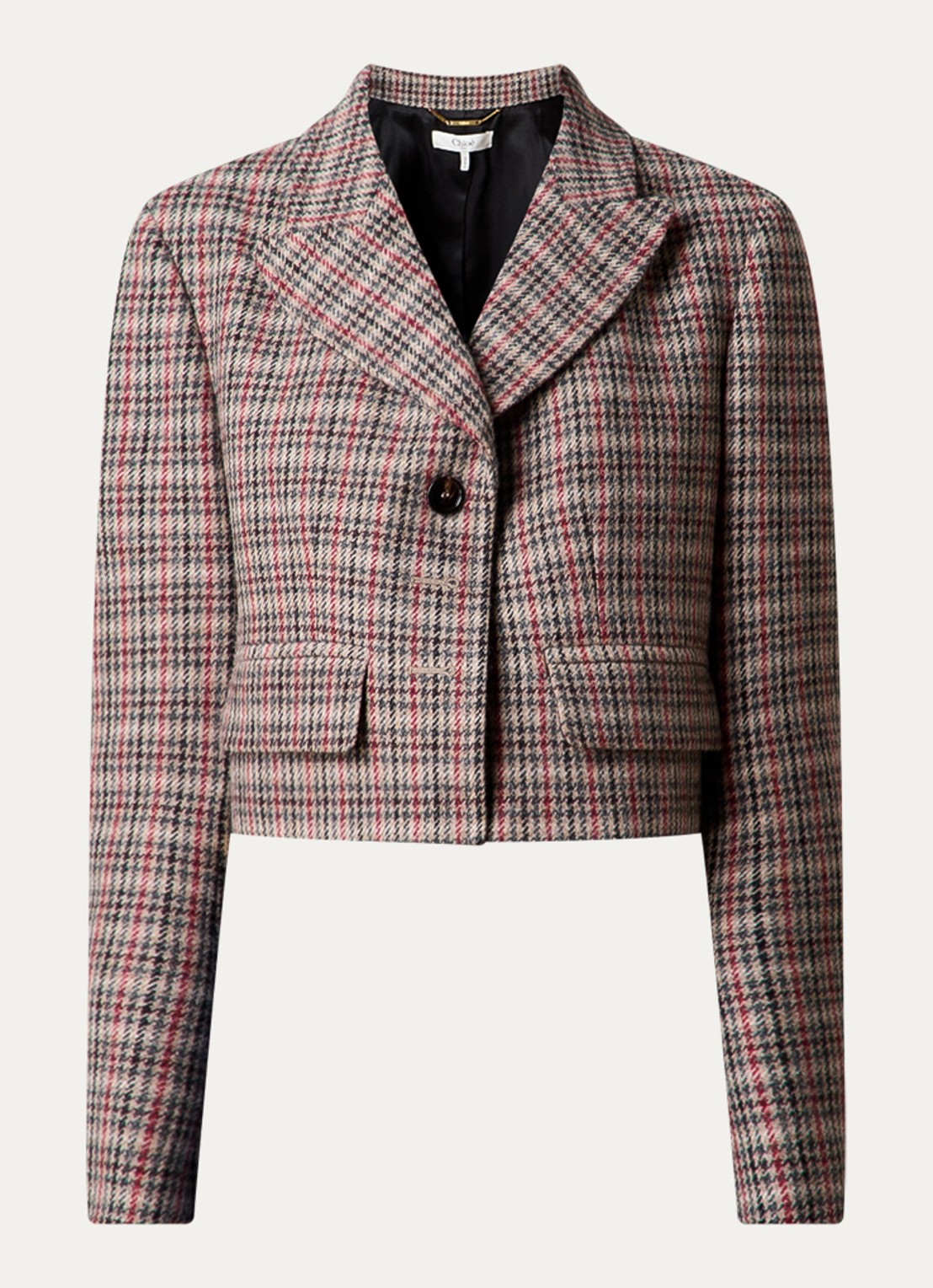 Chloé Cropped blazer van wol met ruitdessin - voorkant donkerbeige