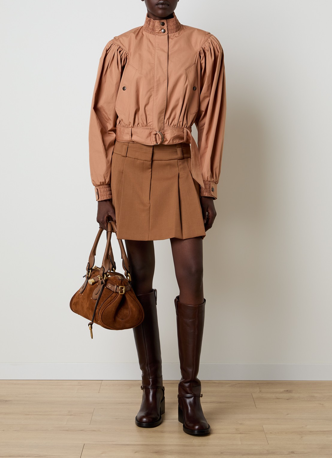 Chloé Cropped trenchcoat met pofmouw en ceintuur - voorkant 5 camel
